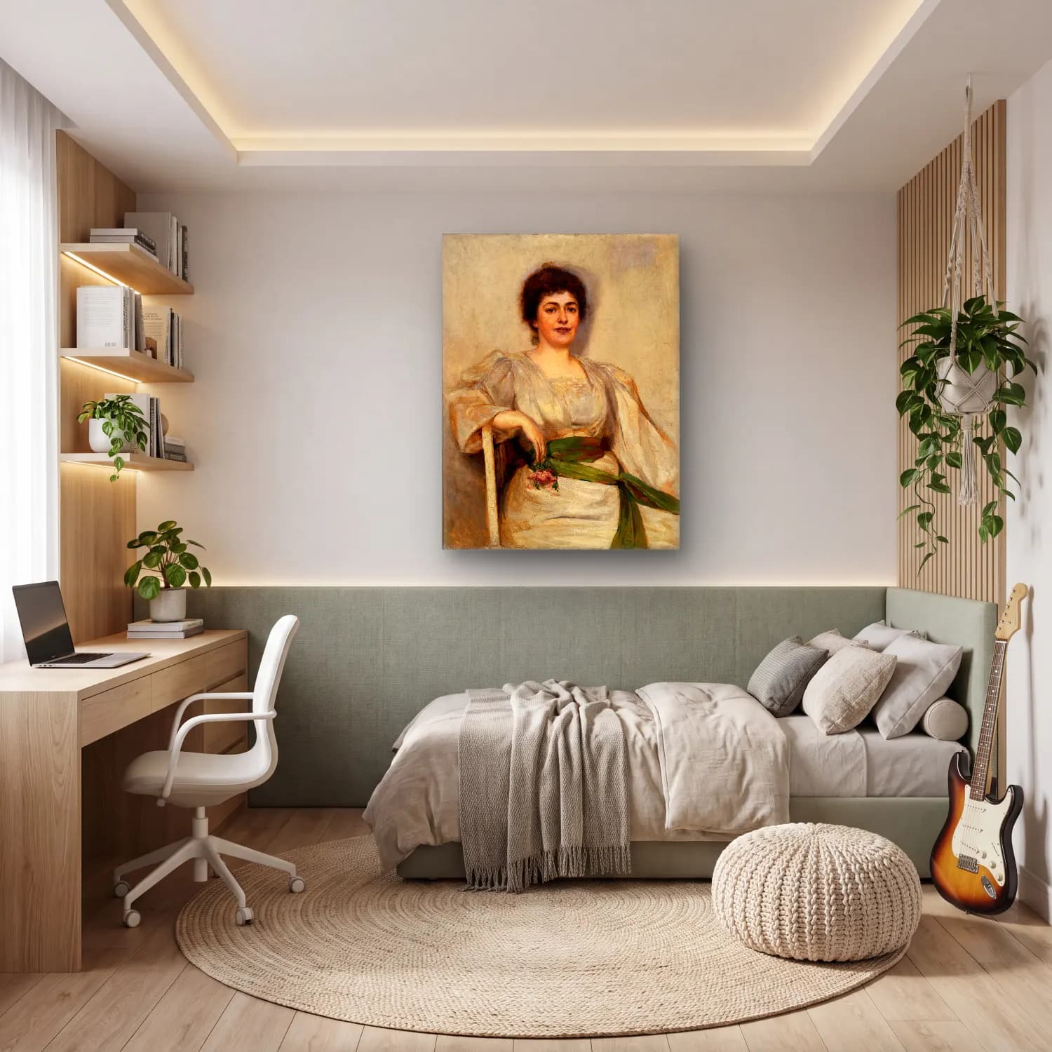 Yağlı Boya Kadın Portresi No. 19 cam tablo — genç odasında