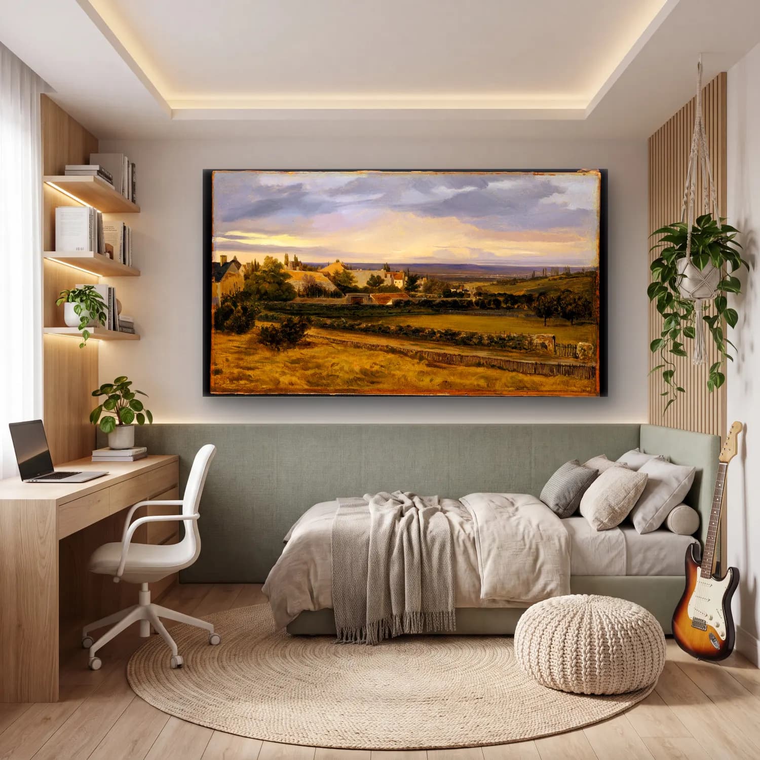 Yağlı Boya Kır Evi No. 29 cam tablo — genç odasında