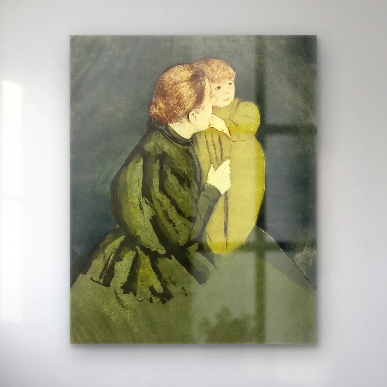 Vintage Anne ve Çocuk – Yeşil Tonlar cam tablo — Vintage Anne ve Çocuk – Yeşil Tonlar — vintage anne ve çocuk
