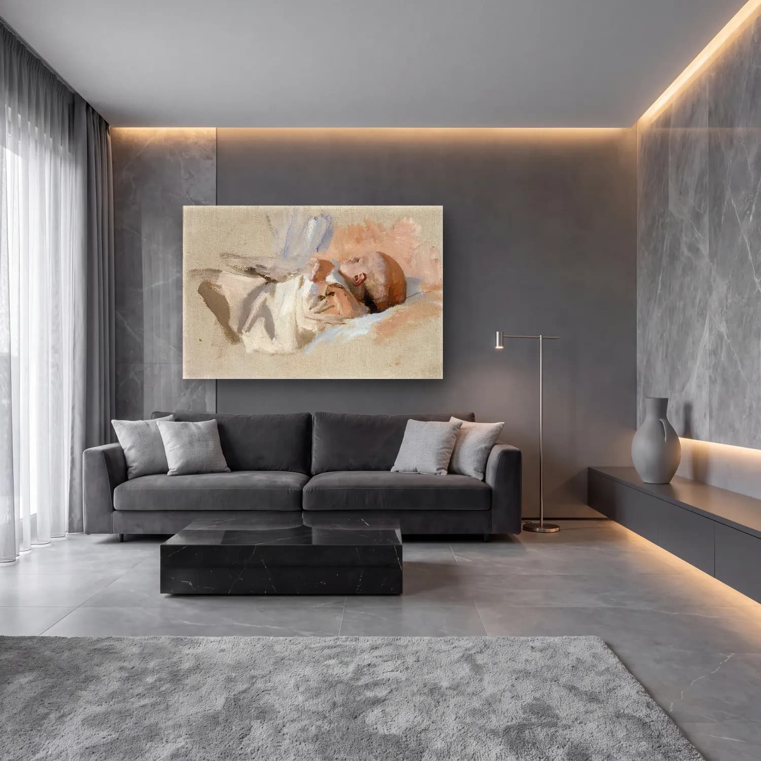 Yağlı Boya Figür Çalışması No. 2 cam tablo — lüks salon duvarında