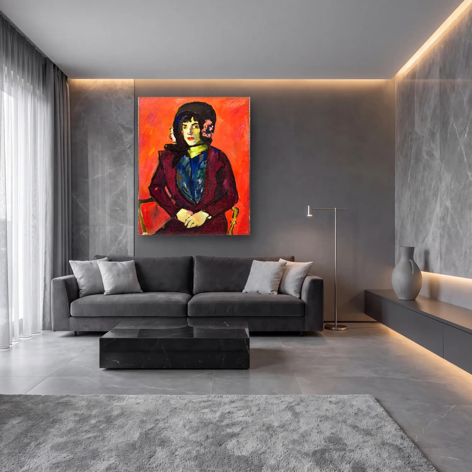 Empresyonist Kadın Portresi No. 31 cam tablo — lüks salon duvarında
