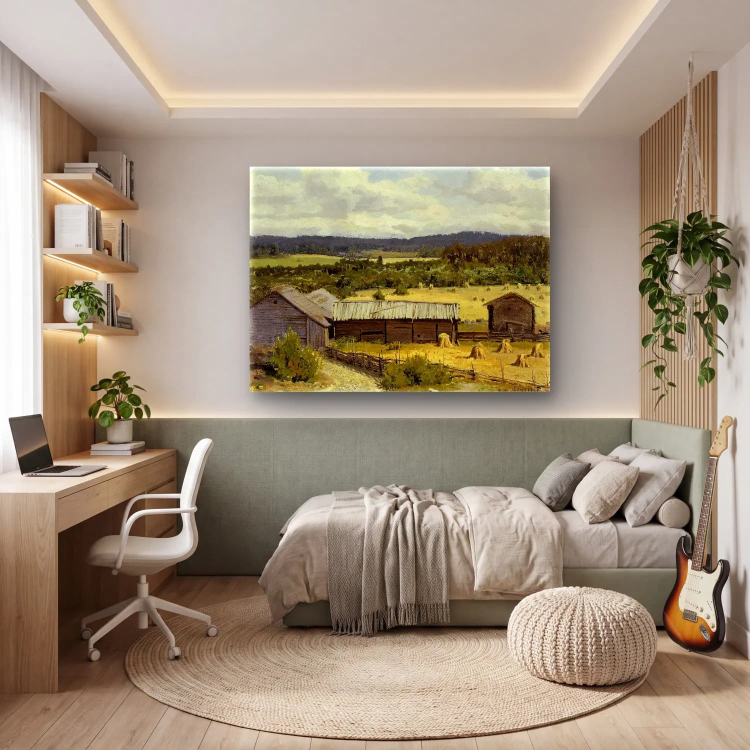 Yağlı Boya Kır Evi No. 34 cam tablo — genç odasında