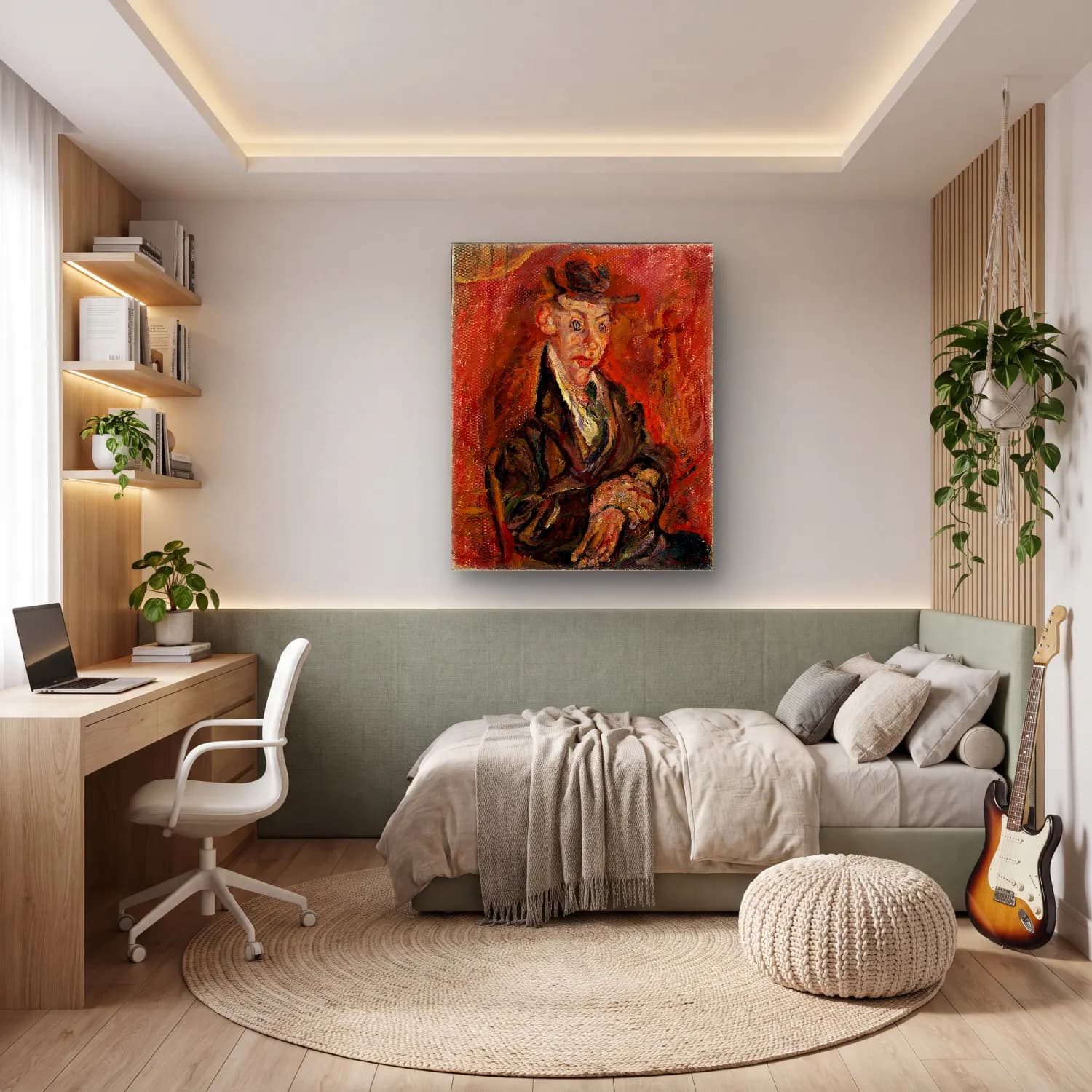 Empresyonist Erkek Portresi – Kırmızı Tonlar cam tablo — genç odasında