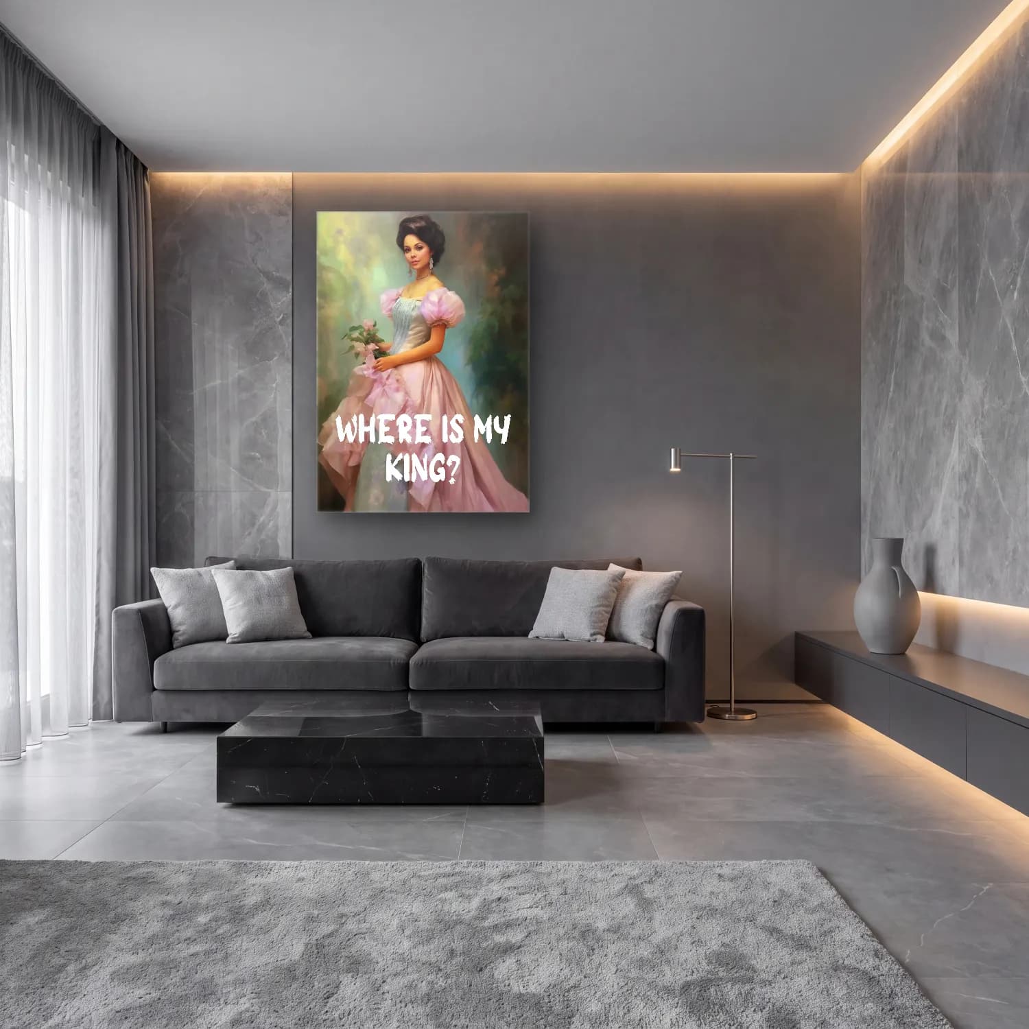 Pastel Elbiseli Kadın No. 6 cam tablo — lüks salon duvarında