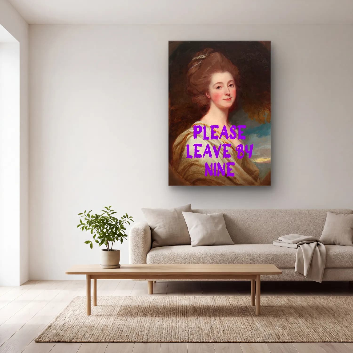 Vintage Poster Elbiseli Kadın No. 16 cam tablo — açık renk salonda