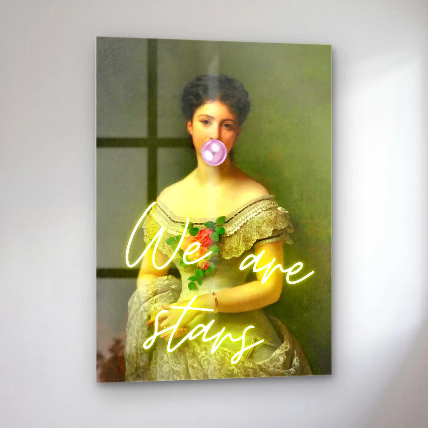 Vintage Poster Kadın Portresi – Pastel Tonlar cam tablo — sol açıdan görünüm
