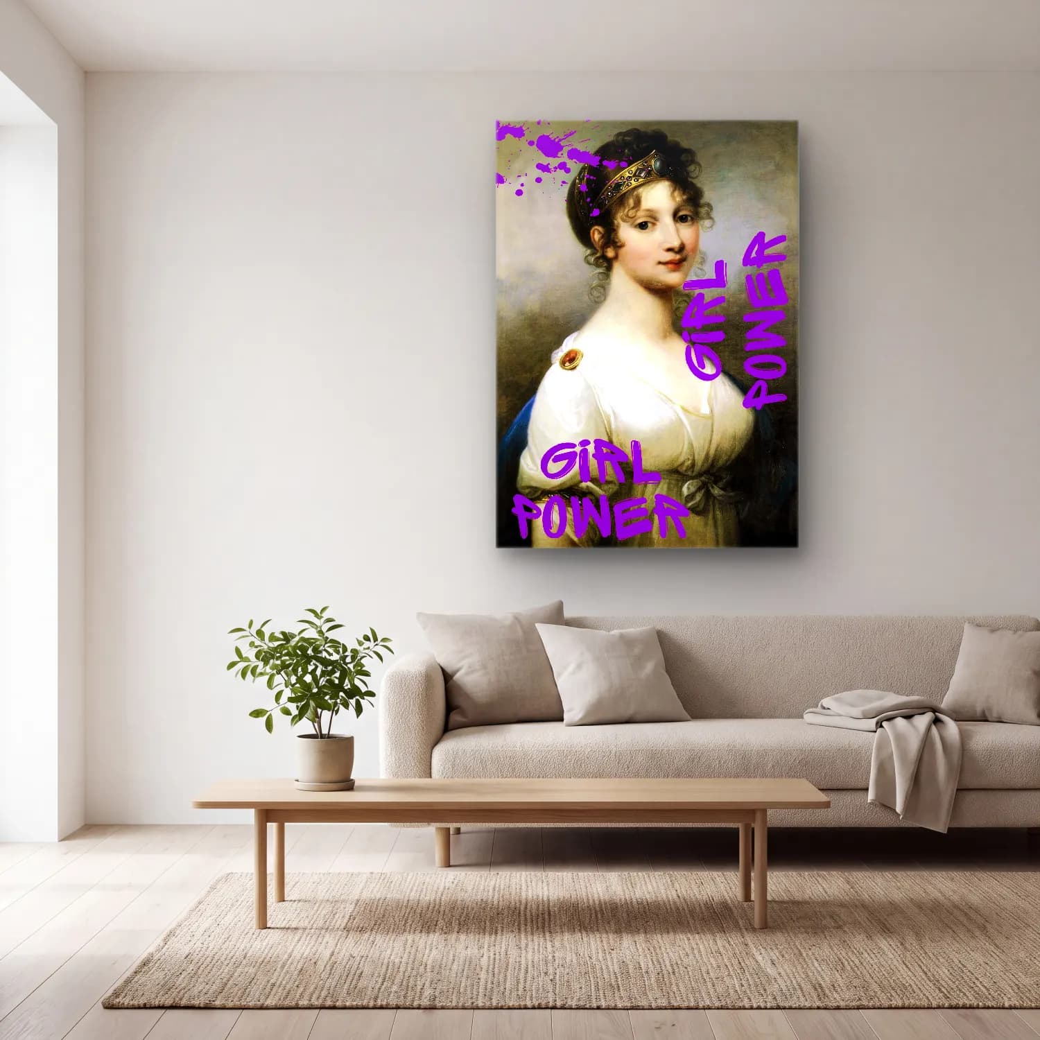Vintage Poster Kız Çocuğu Portresi cam tablo — açık renk salonda