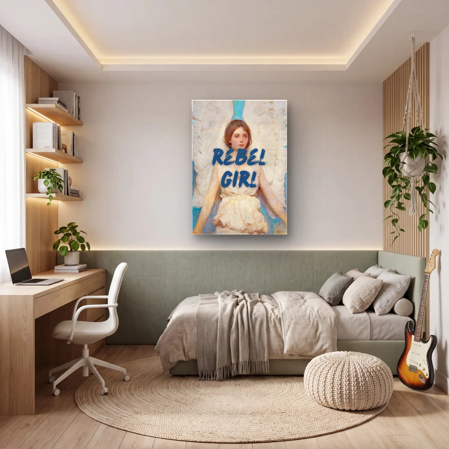 Vintage Poster Kız Çocuğu Portresi – Turkuaz Tonlar cam tablo — genç odasında