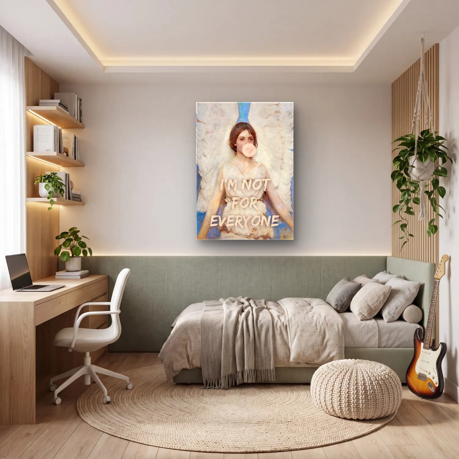 Pastel Melek No. 8 cam tablo — genç odasında
