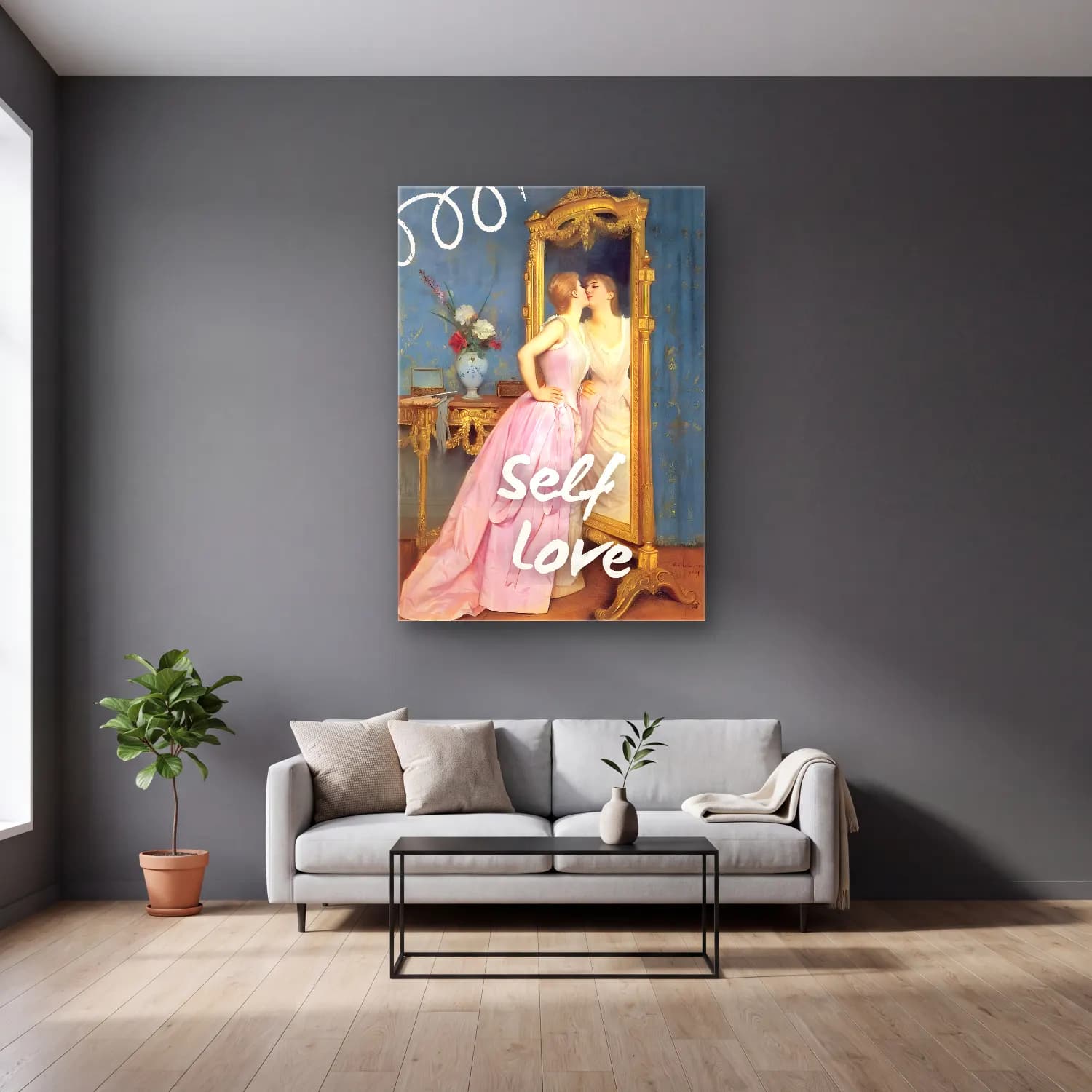 Pastel Kitap Okuyan Kadın No. 14 cam tablo — gri duvarlı salonda