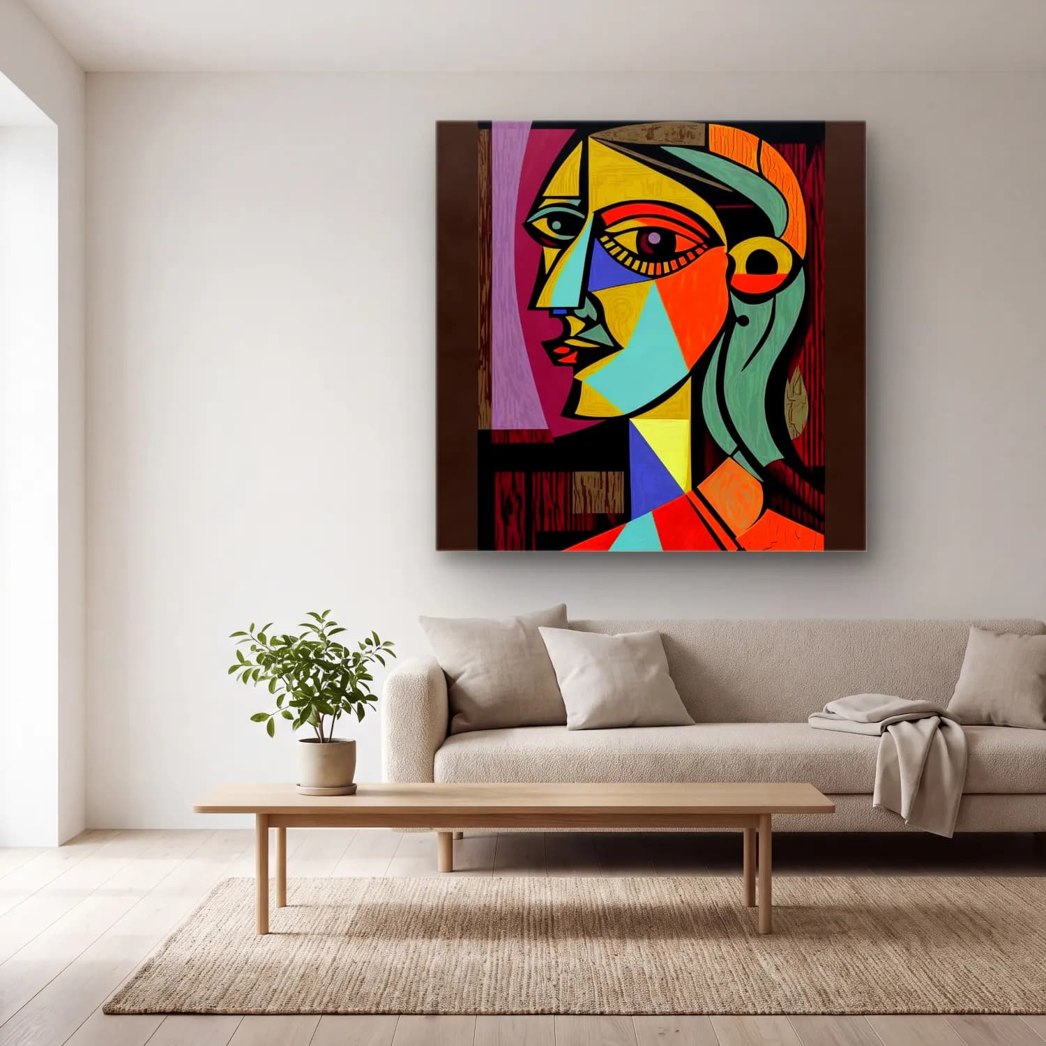 Pop Art Soyut Yüz – Siyah Beyaz Tonlar cam tablo — açık renk salonda