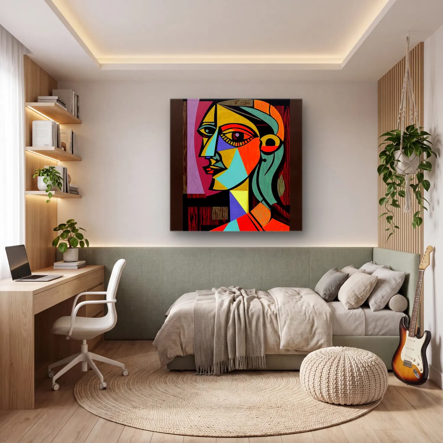 Pop Art Soyut Yüz – Siyah Beyaz Tonlar cam tablo — genç odasında