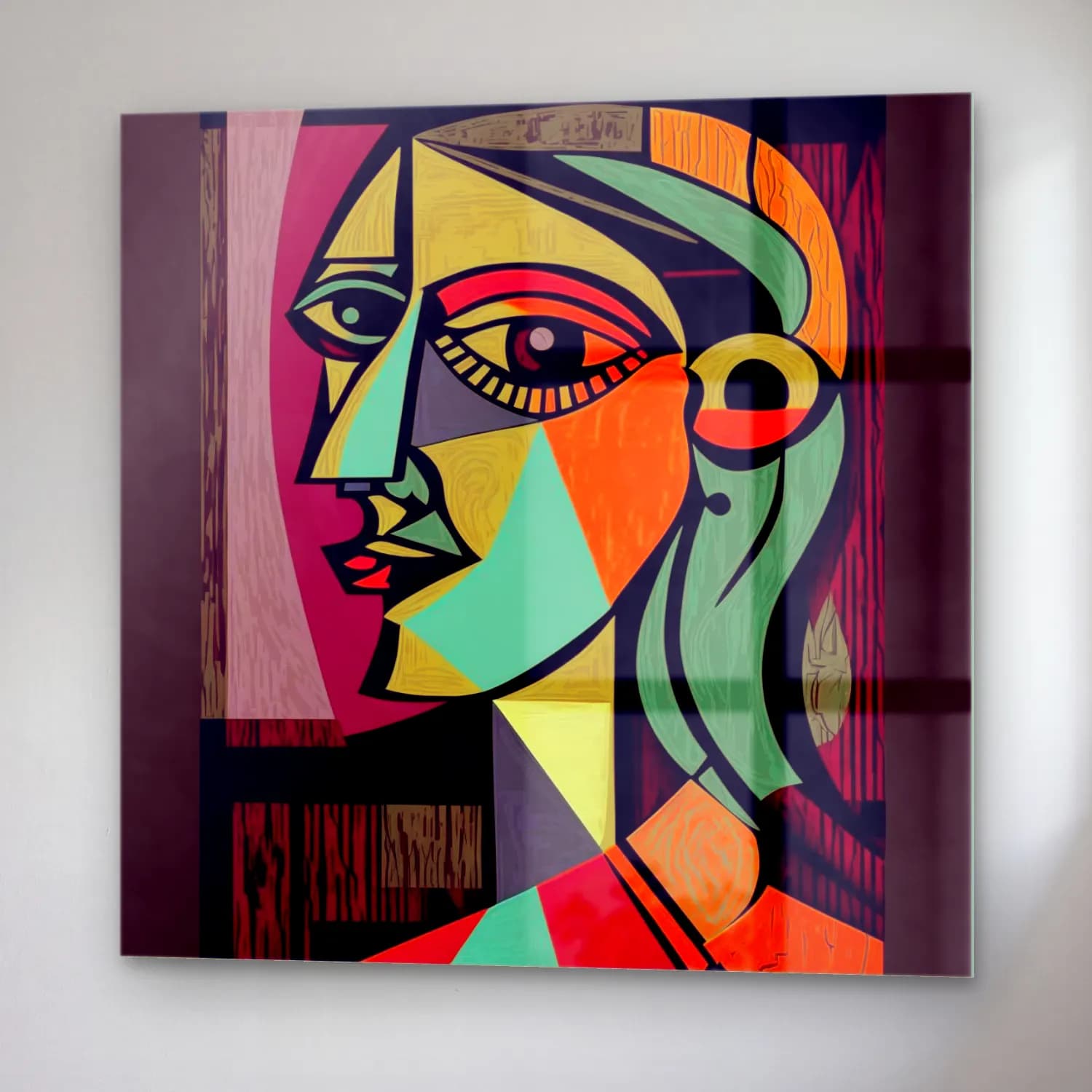 Pop Art Soyut Yüz – Siyah Beyaz Tonlar cam tablo — sağ açıdan görünüm