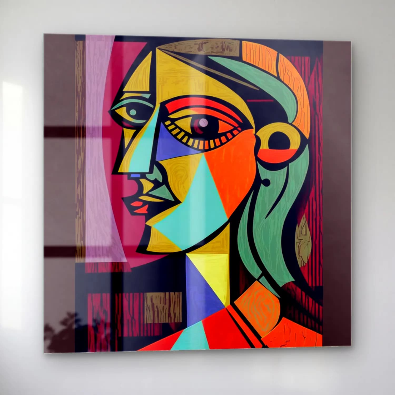 Pop Art Soyut Yüz – Siyah Beyaz Tonlar cam tablo — sol açıdan görünüm