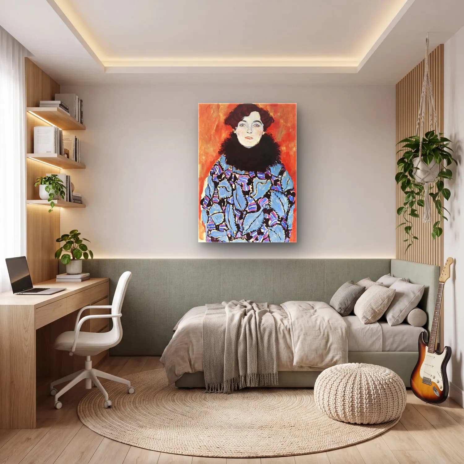 Boho Elbiseli Kadın No. 3 cam tablo — genç odasında