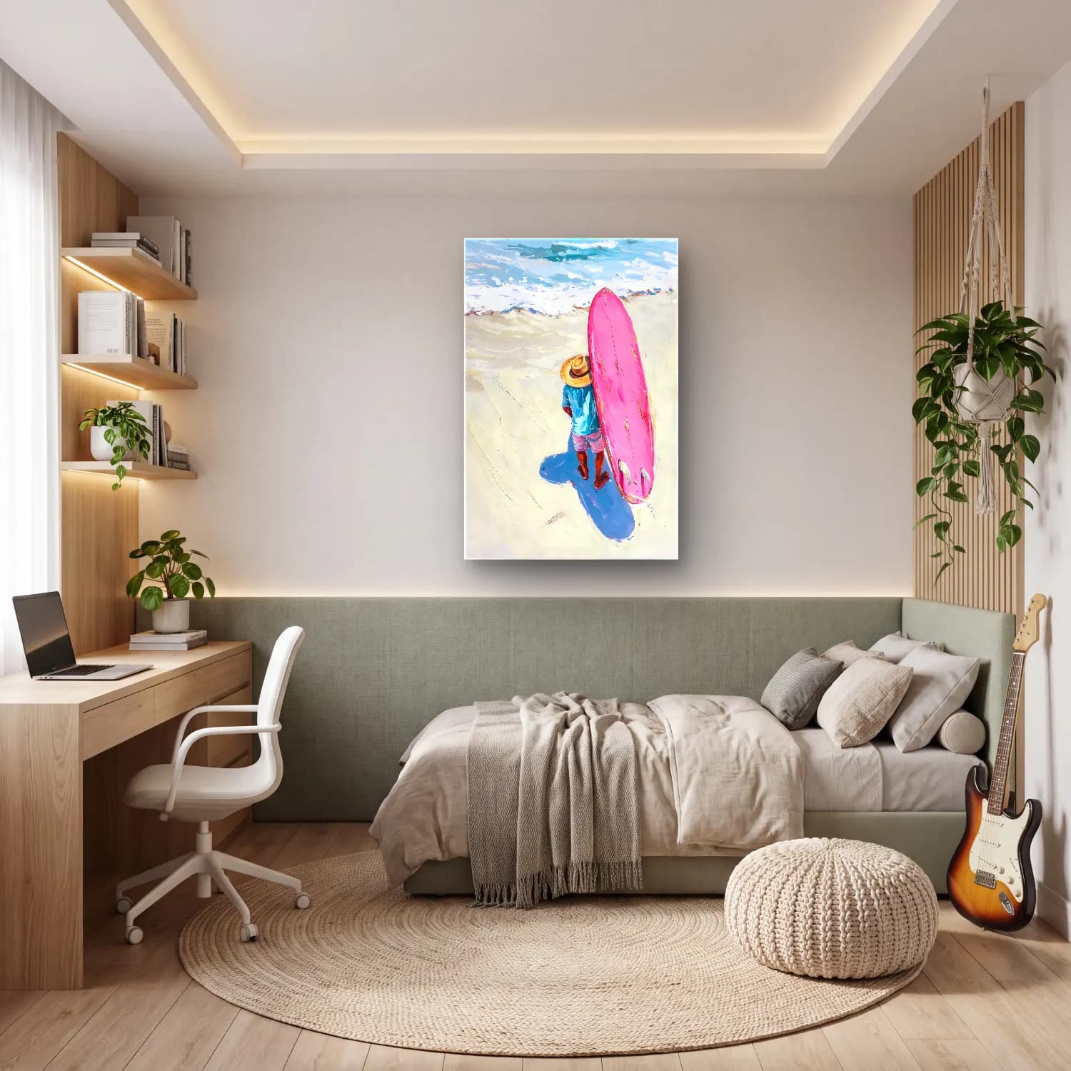 Yağlı Boya Sörf – Pembe Tonlar cam tablo — genç odasında