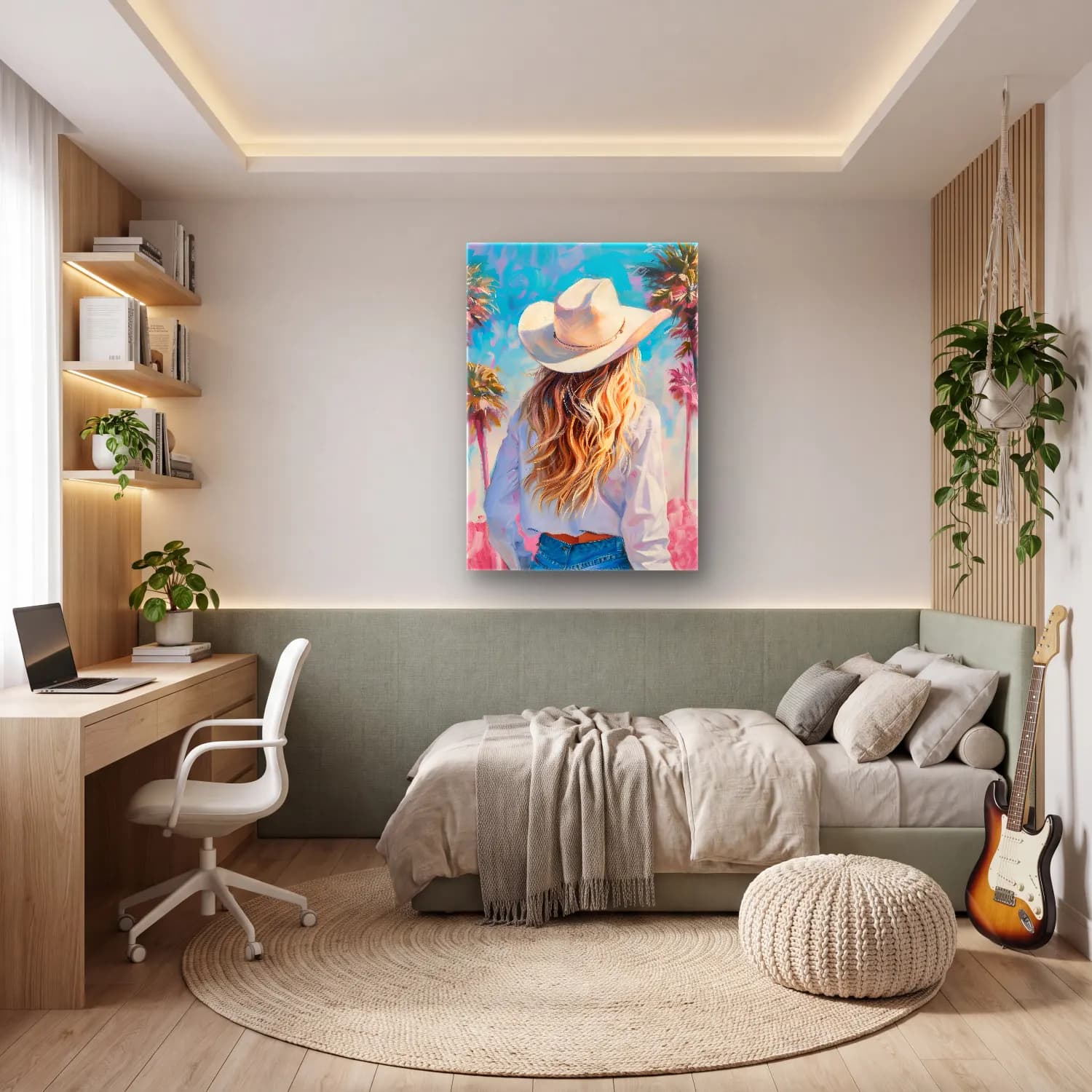 Pastel Şapkalı Kadın No. 8 cam tablo — genç odasında