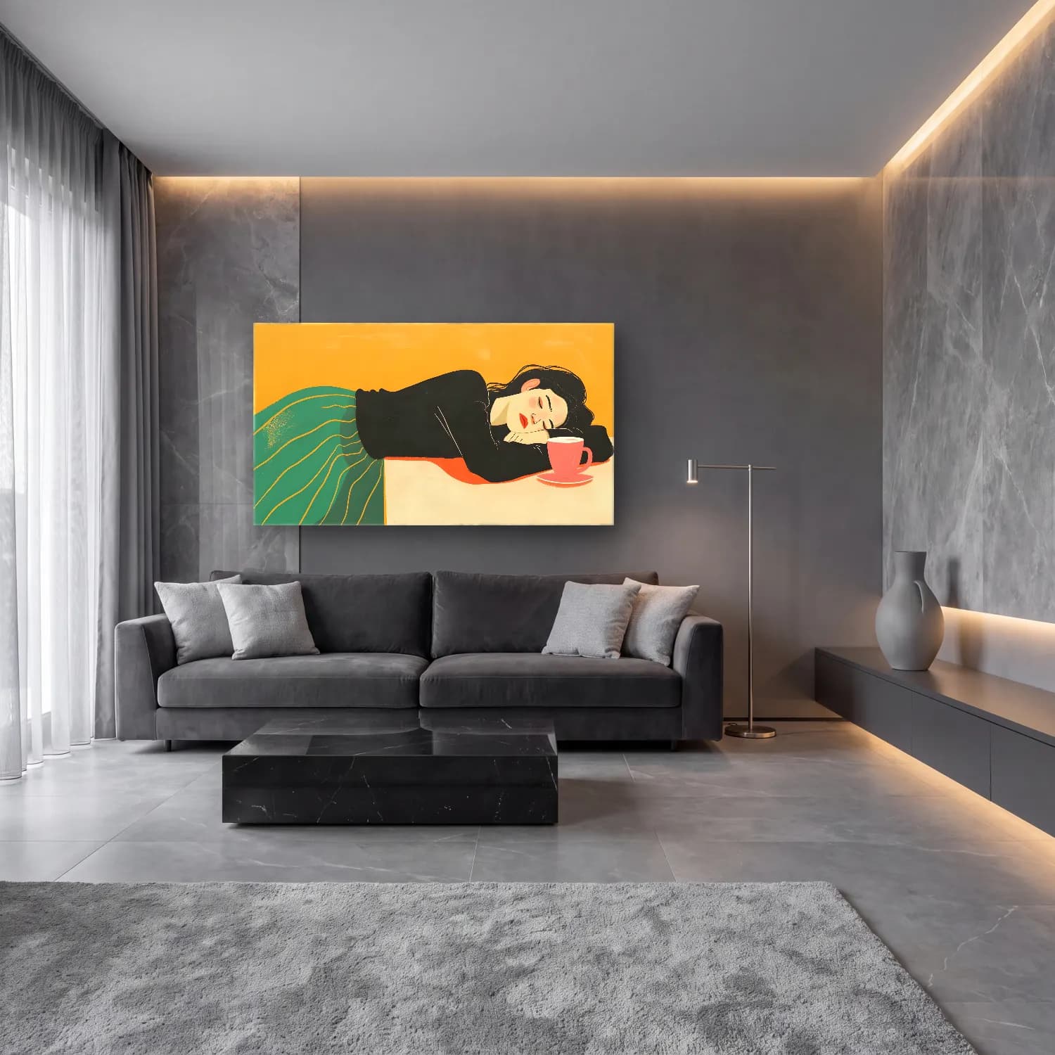 Boho Elbiseli Kadın No. 4 cam tablo — lüks salon duvarında