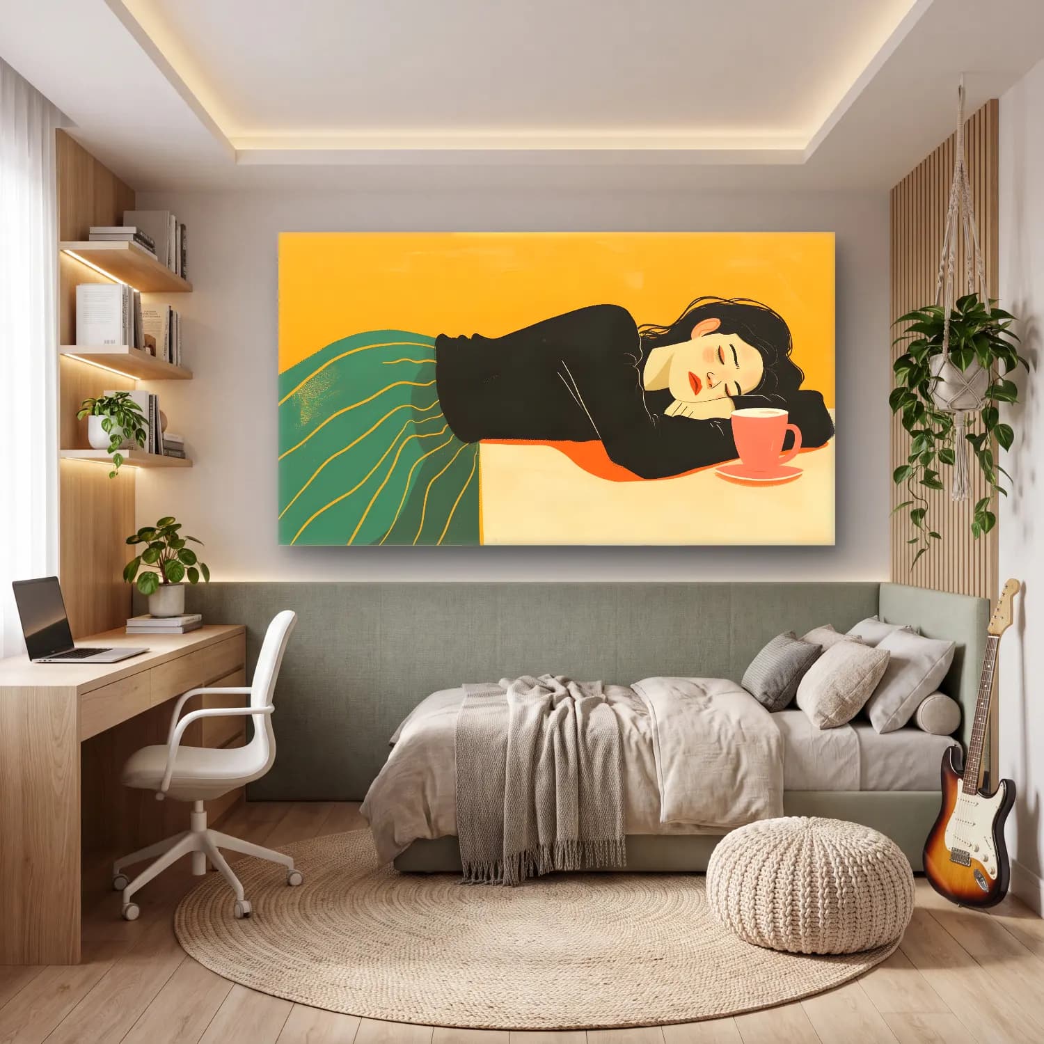 Boho Elbiseli Kadın No. 4 cam tablo — genç odasında