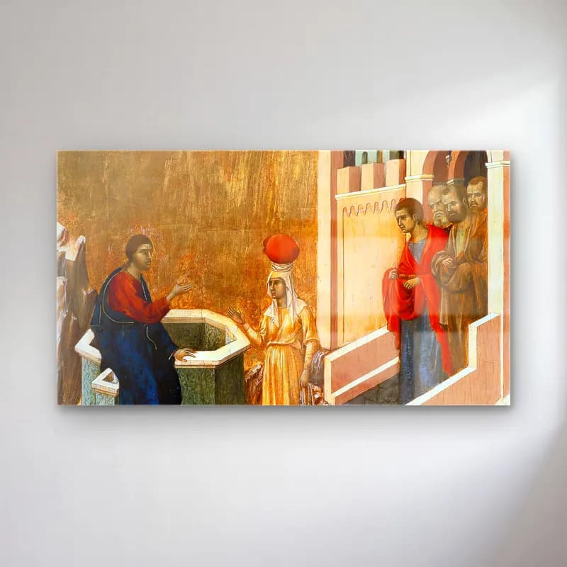 Duccio di Buoninsegna – Christ and the Samaritan Woman (scene 6) cam tablo — Duccio di Buoninsegna – Christ and the Samaritan Woman (scene 6) — yağlı boya dini sahne