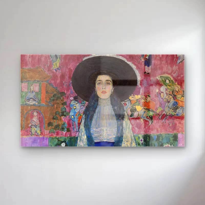 Gustav Klimt – Portrait of Adele Bloch-Bauer cam tablo — Gustav Klimt – Portrait of Adele Bloch-Bauer — empresyonist şapkalı kadın