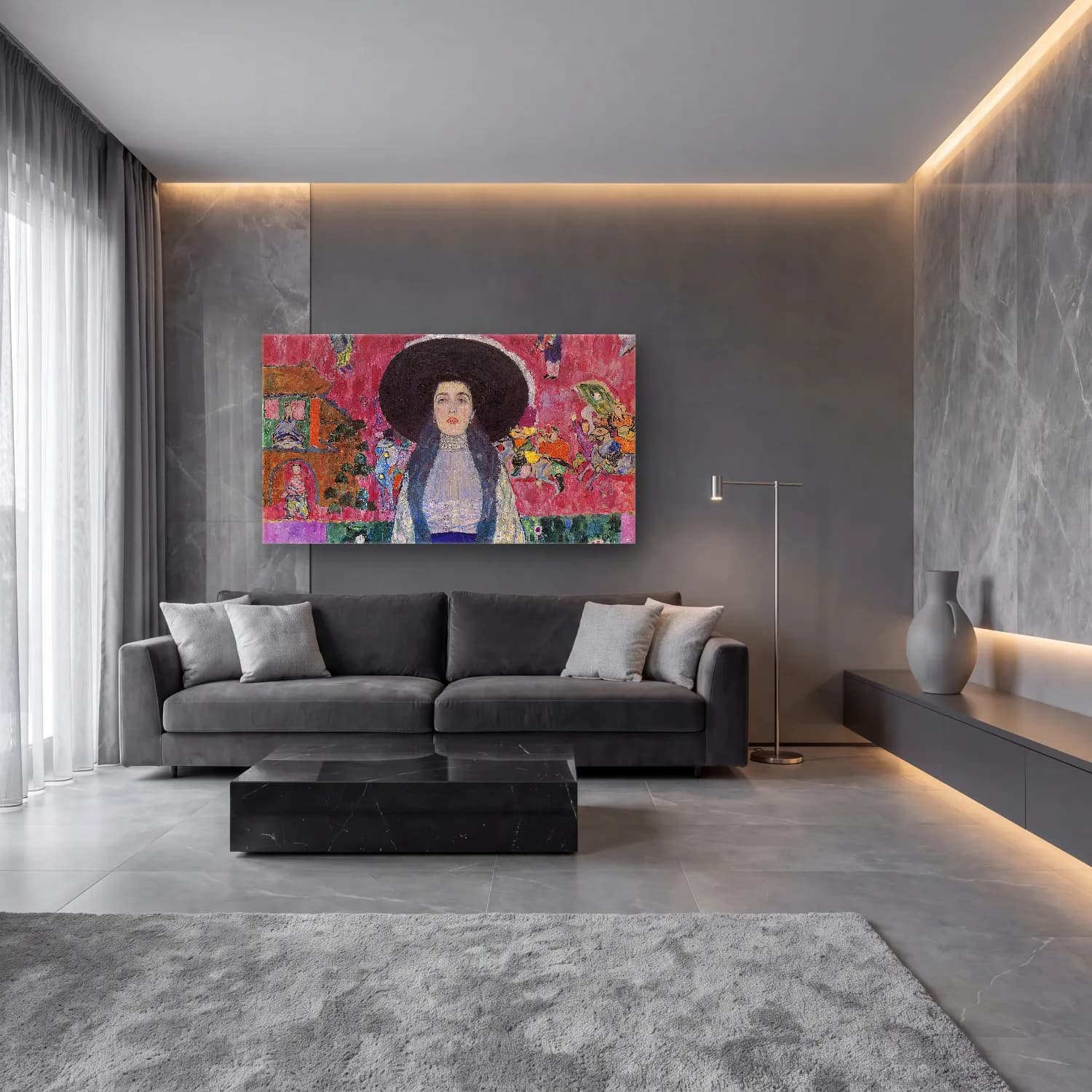 Gustav Klimt – Portrait of Adele Bloch-Bauer cam tablo — lüks salon duvarında