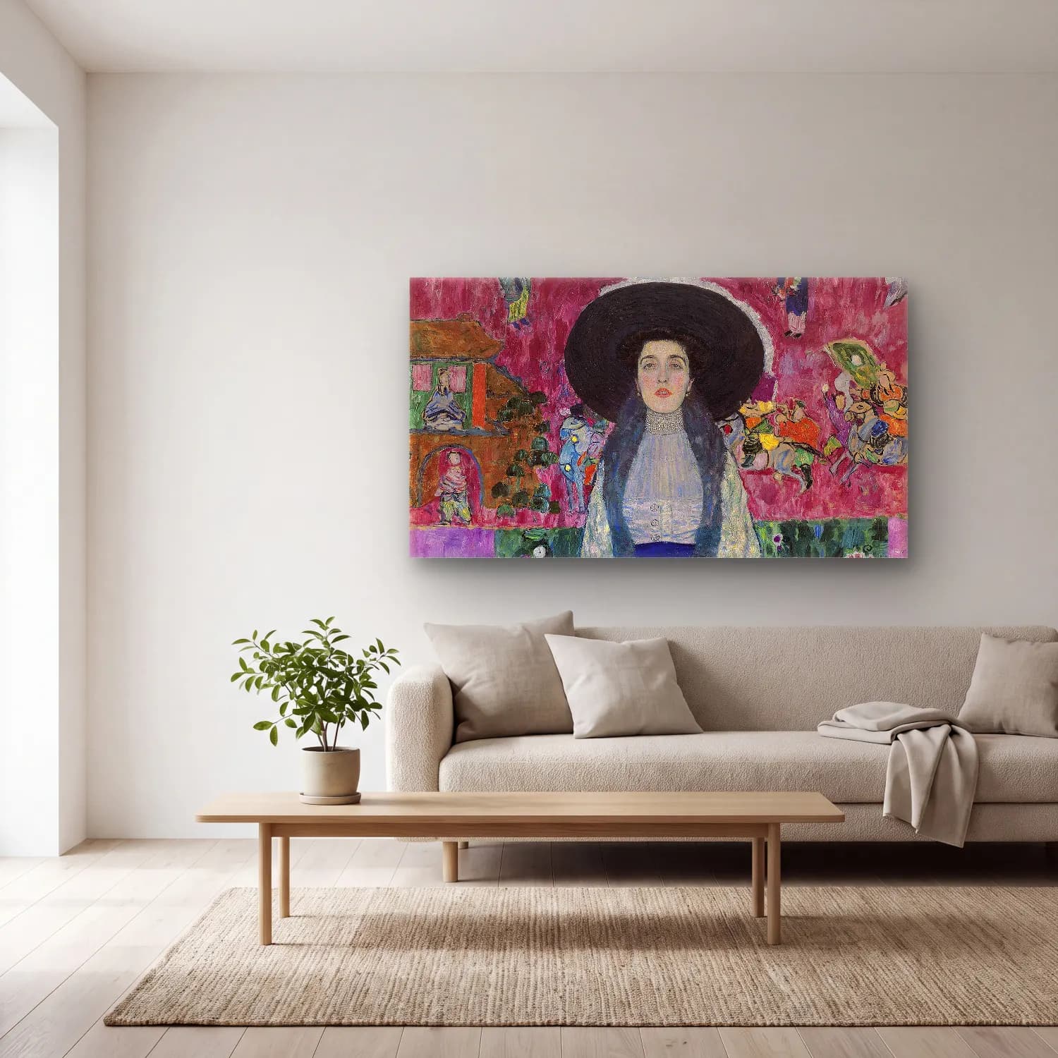 Gustav Klimt – Portrait of Adele Bloch-Bauer cam tablo — açık renk salonda