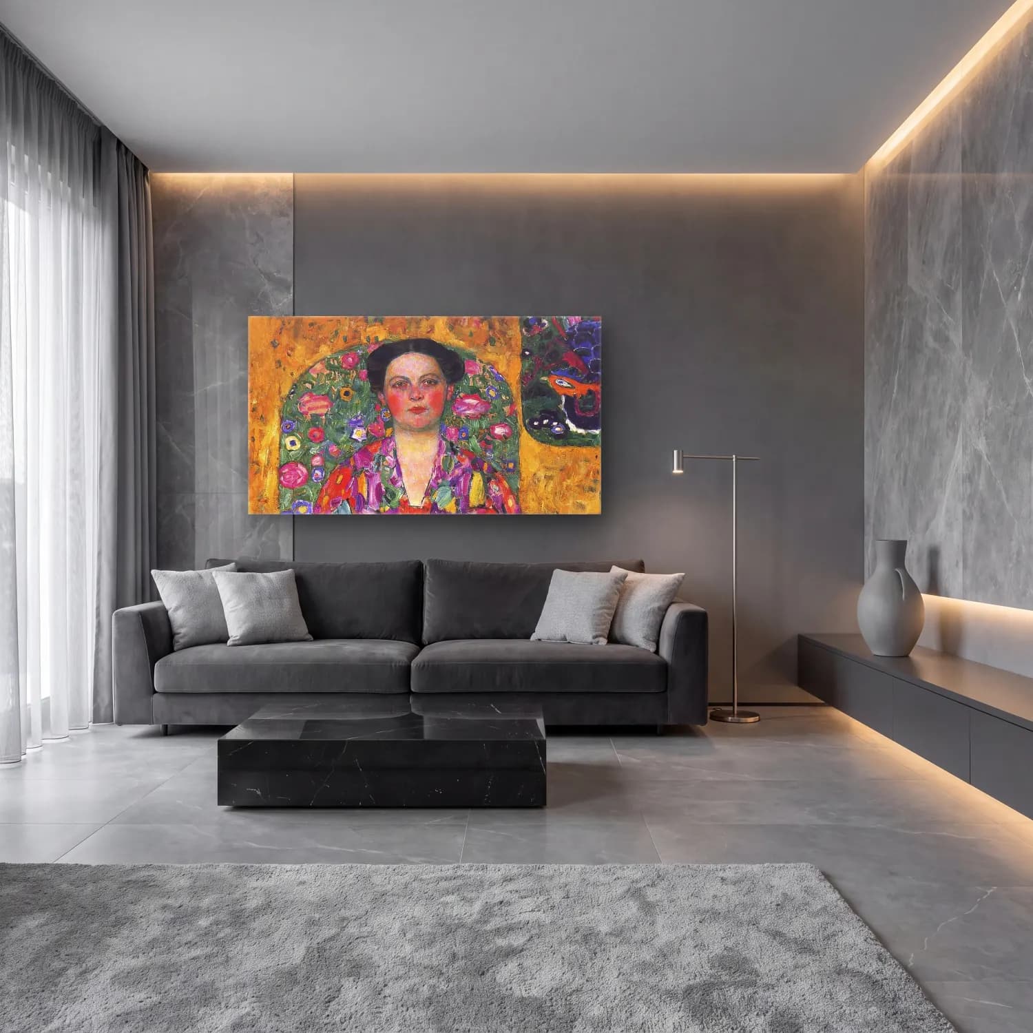 Gustav Klimt – Portrait of Eugenia Primavesi cam tablo — lüks salon duvarında