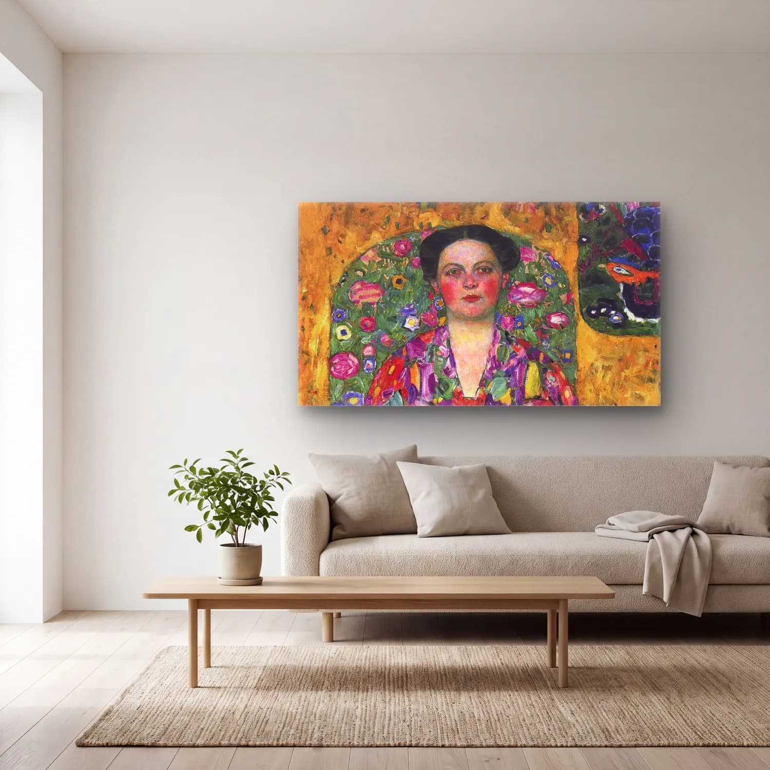 Gustav Klimt – Portrait of Eugenia Primavesi cam tablo — açık renk salonda