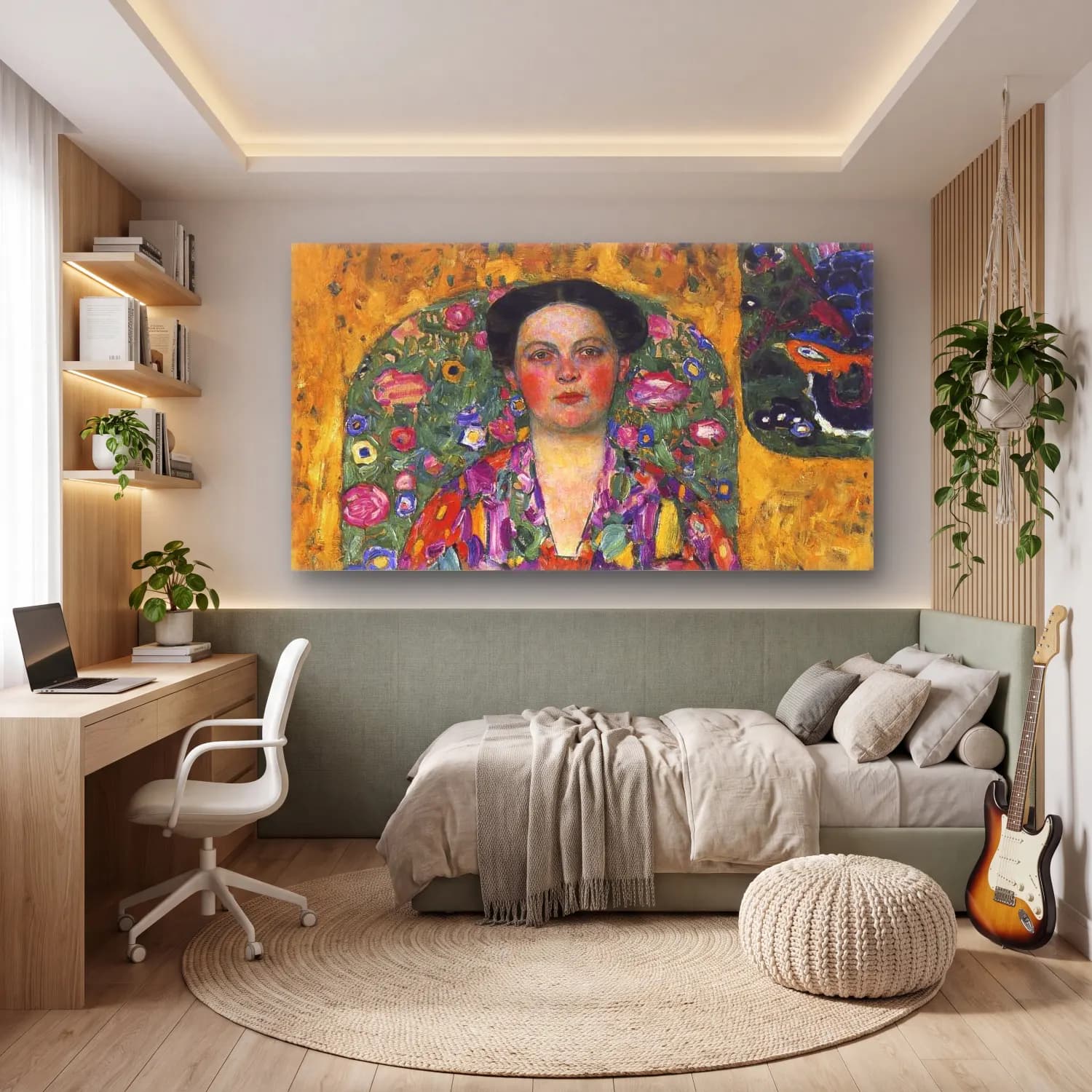 Gustav Klimt – Portrait of Eugenia Primavesi cam tablo — genç odasında