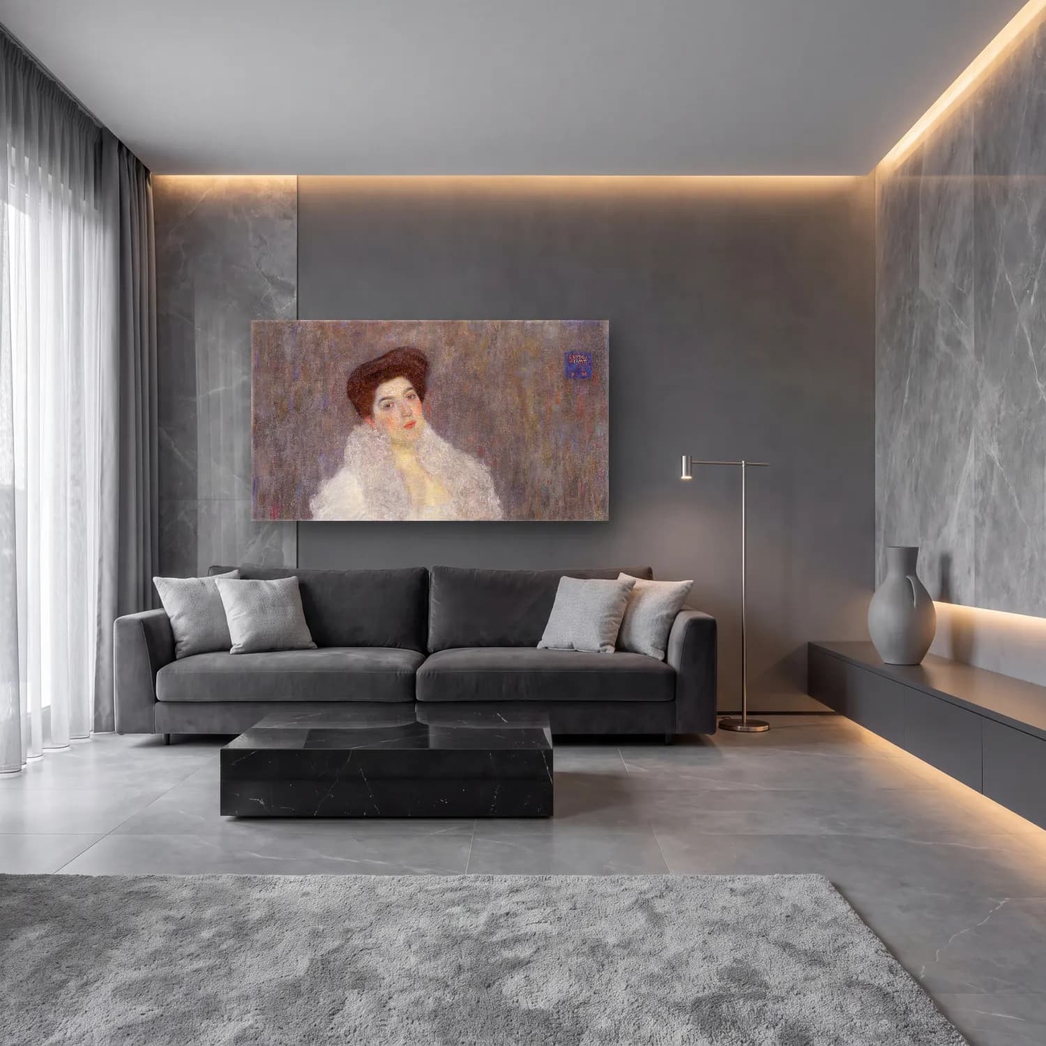 Gustav Klimt – Portrait of Hermine Gallia cam tablo — lüks salon duvarında
