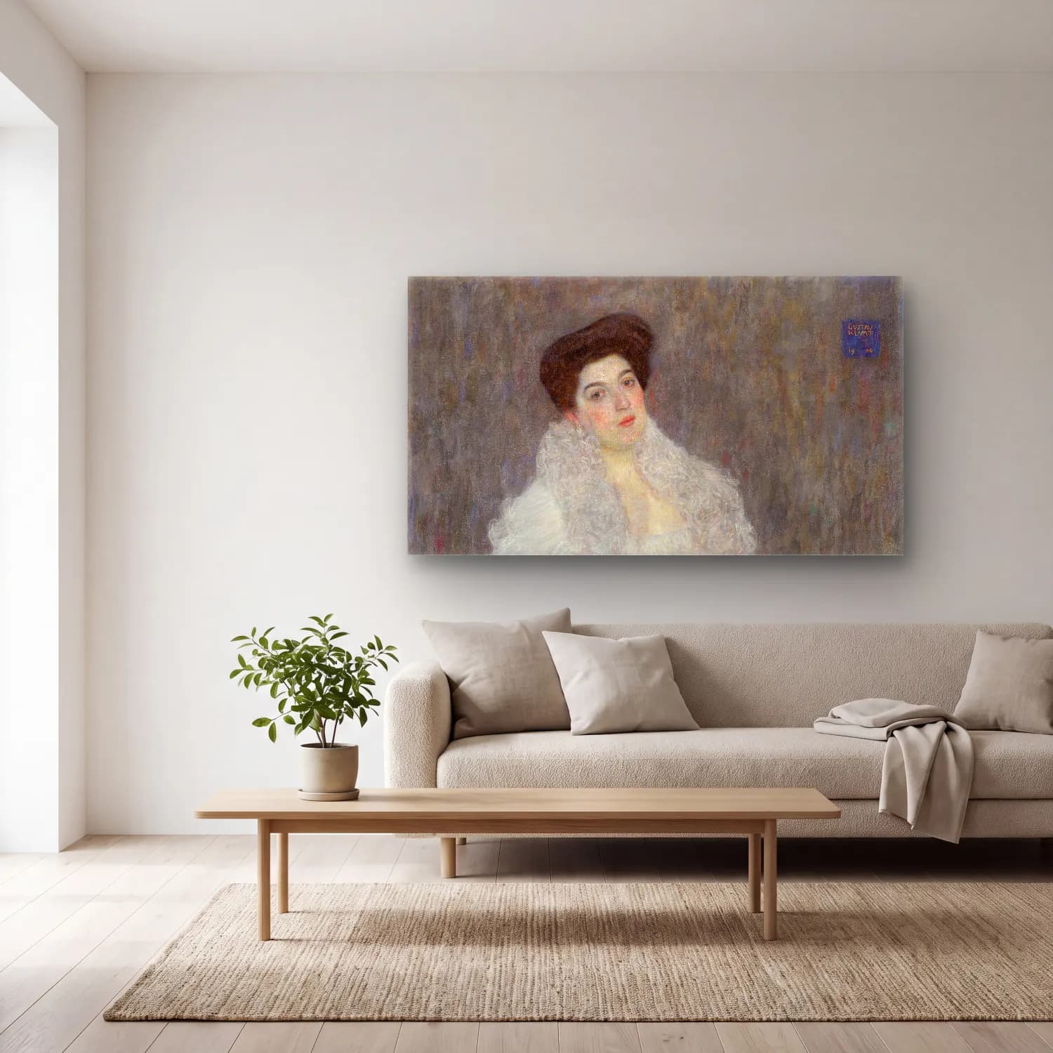 Gustav Klimt – Portrait of Hermine Gallia cam tablo — açık renk salonda