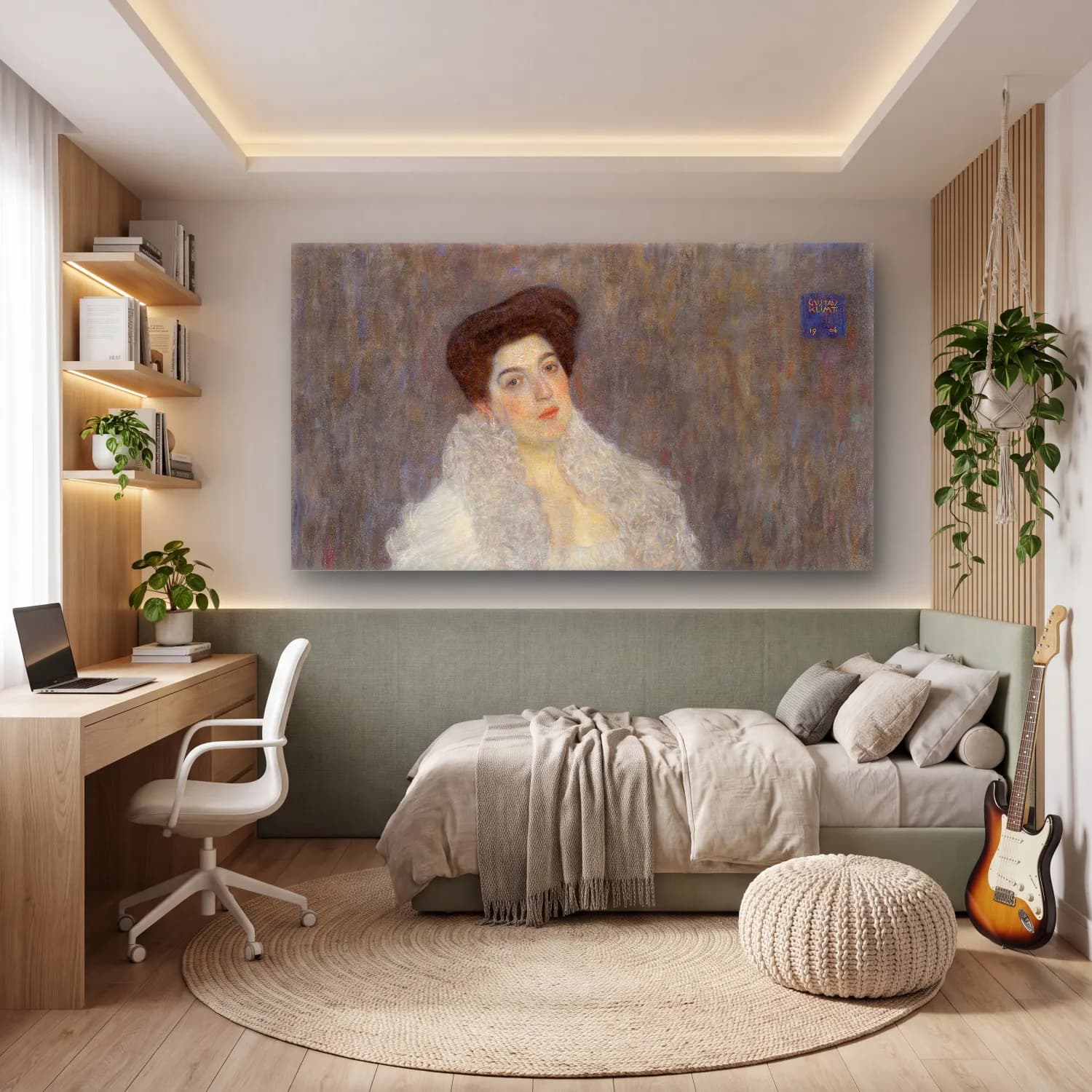 Gustav Klimt – Portrait of Hermine Gallia cam tablo — genç odasında