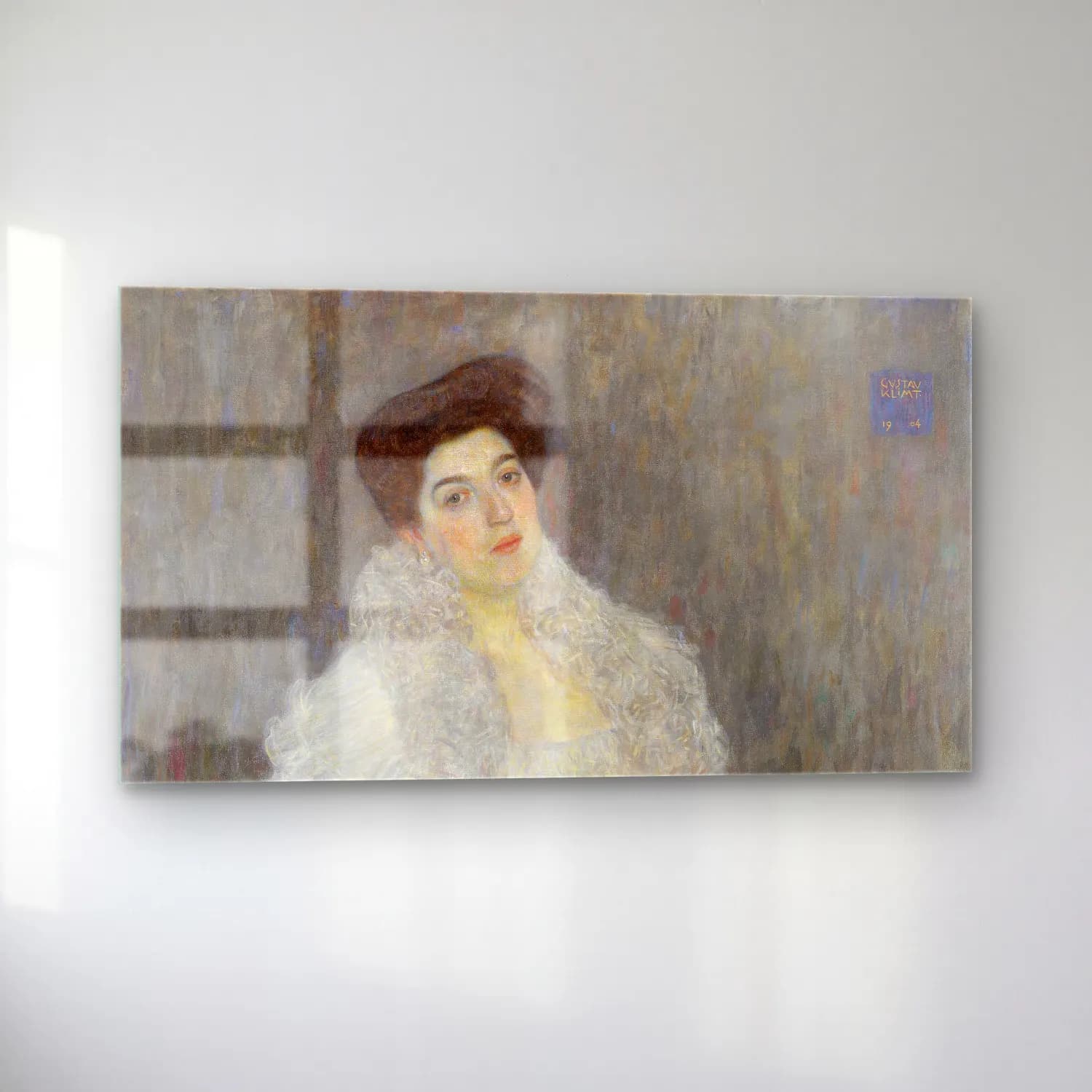 Gustav Klimt – Portrait of Hermine Gallia cam tablo — sol açıdan görünüm