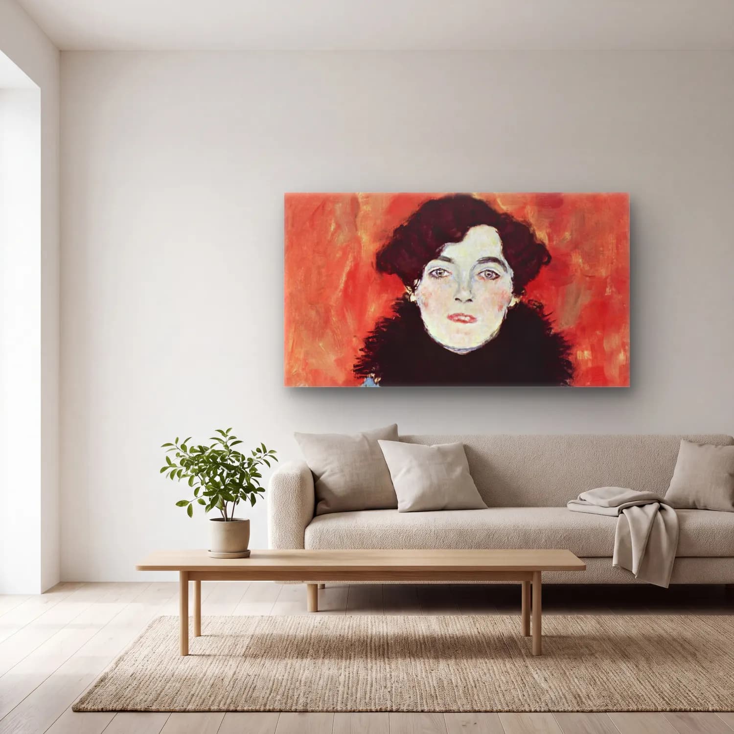 Gustav Klimt – Portrait of Johanna Staude cam tablo — açık renk salonda