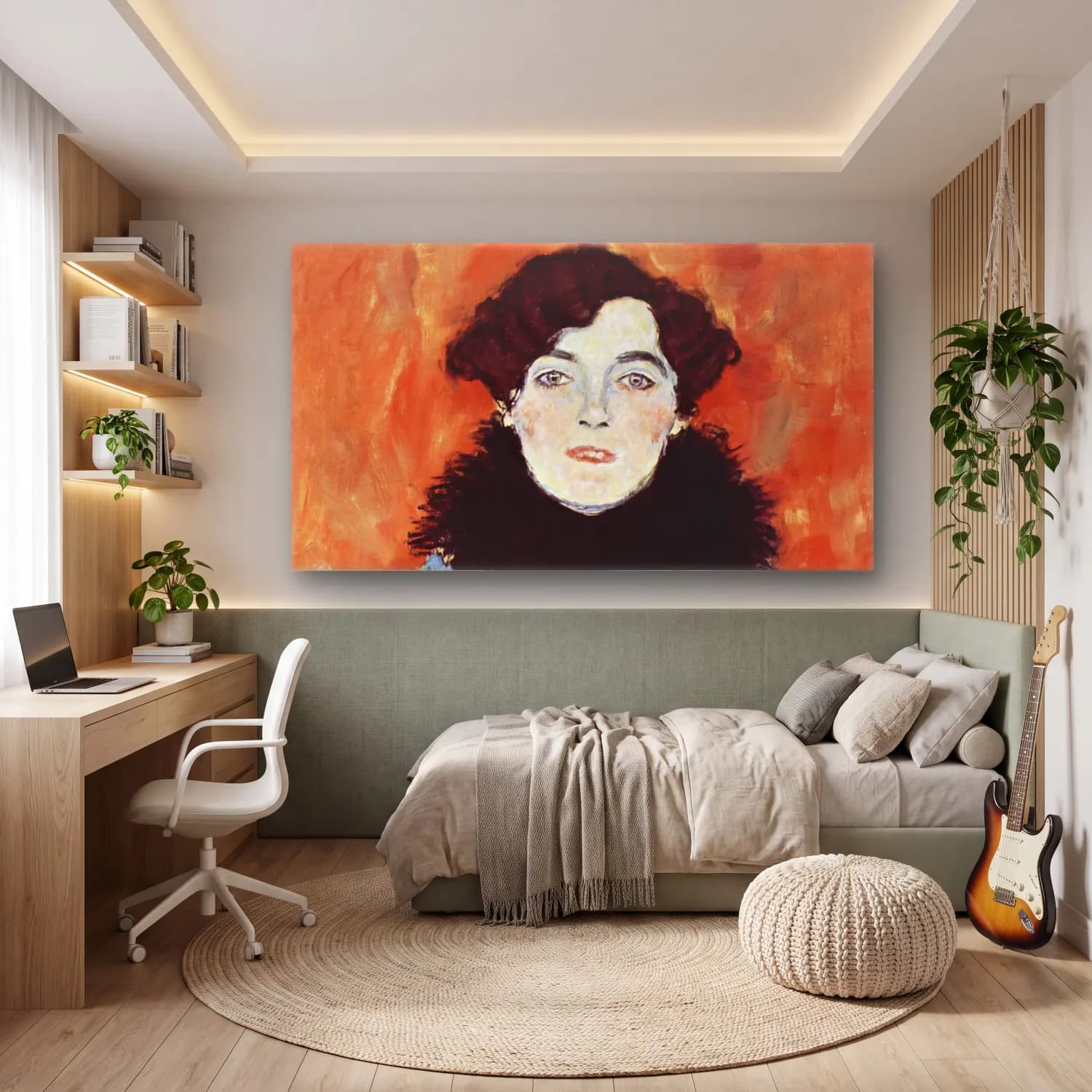 Gustav Klimt – Portrait of Johanna Staude cam tablo — genç odasında