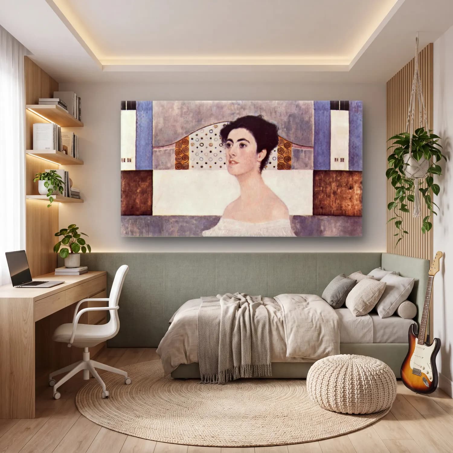 Gustav Klimt – Portrait of Margaret Stonborough-Wittgenstein cam tablo — genç odasında