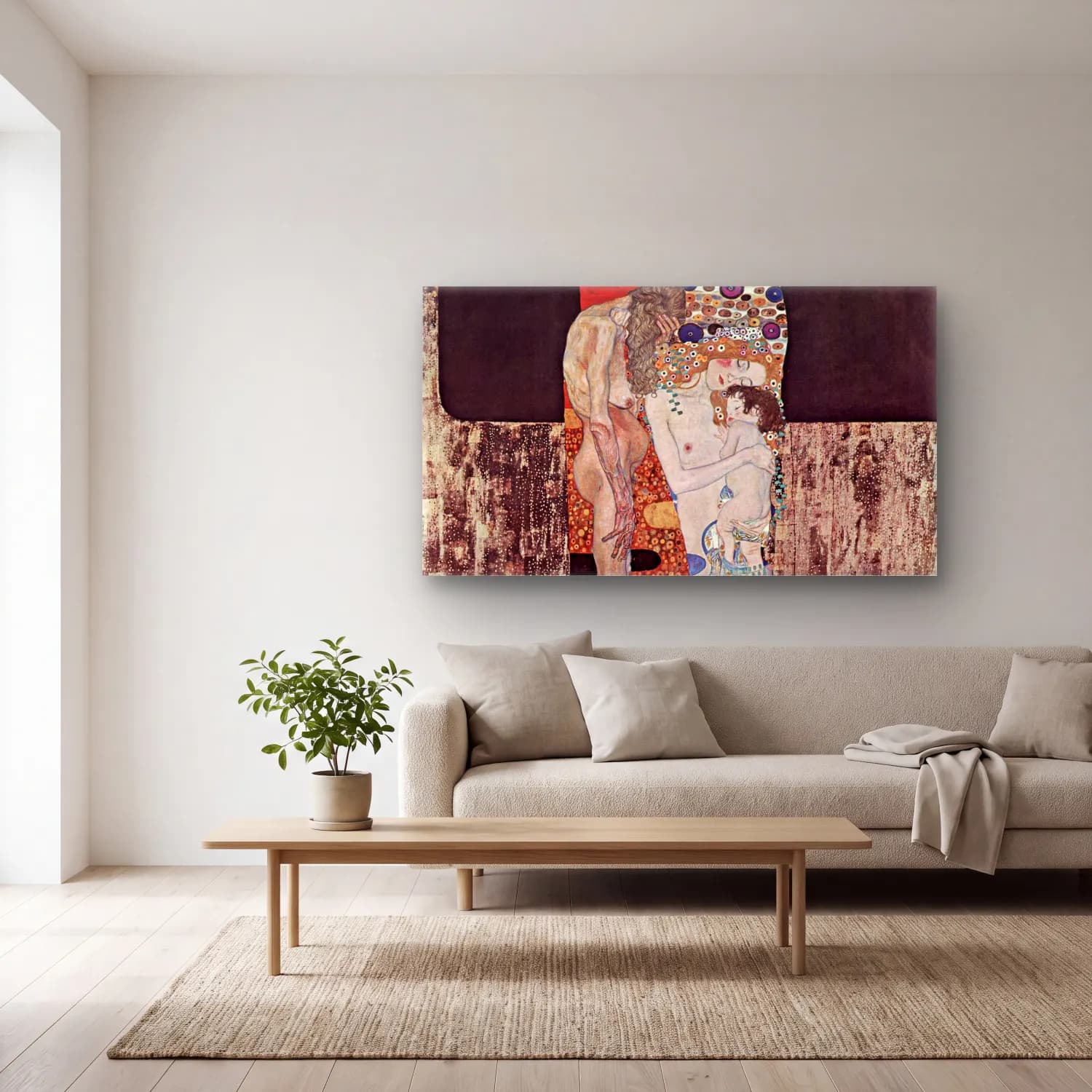 Gustav Klimt – The Three Ages of the Woman cam tablo — açık renk salonda