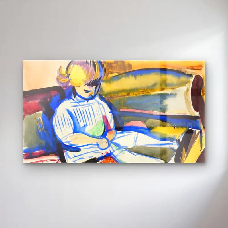 Henry Lyman Saÿen – Child on Sofa cam tablo — Henry Lyman Saÿen – Child on Sofa — suluboya elbiseli kadın