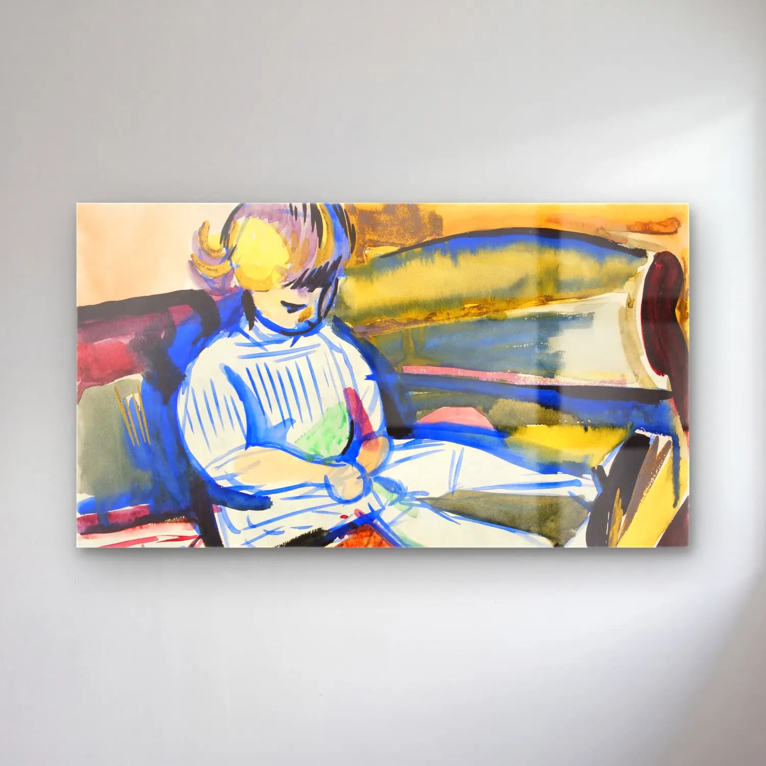 Henry Lyman Saÿen – Child on Sofa cam tablo — Henry Lyman Saÿen – Child on Sofa — suluboya elbiseli kadın