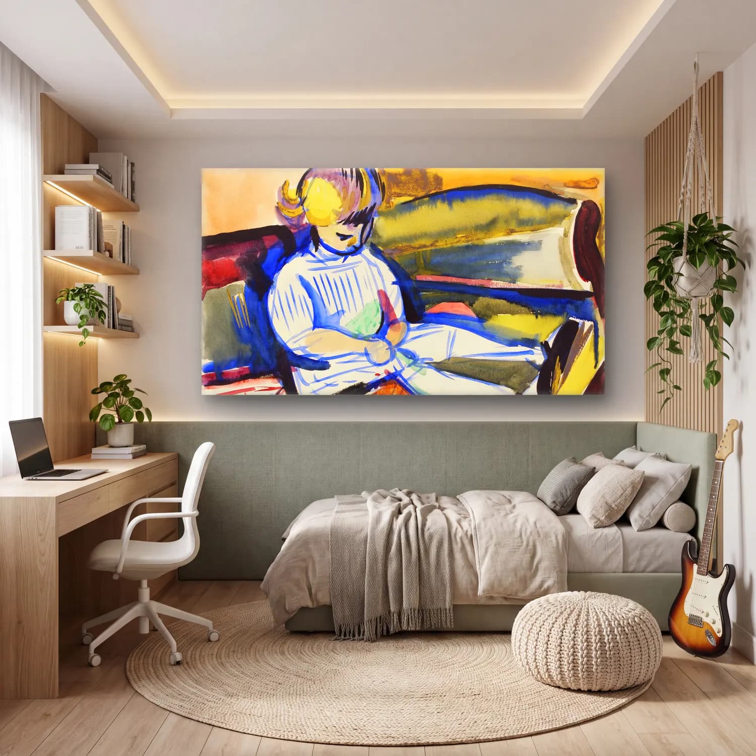Henry Lyman Saÿen – Child on Sofa cam tablo — genç odasında
