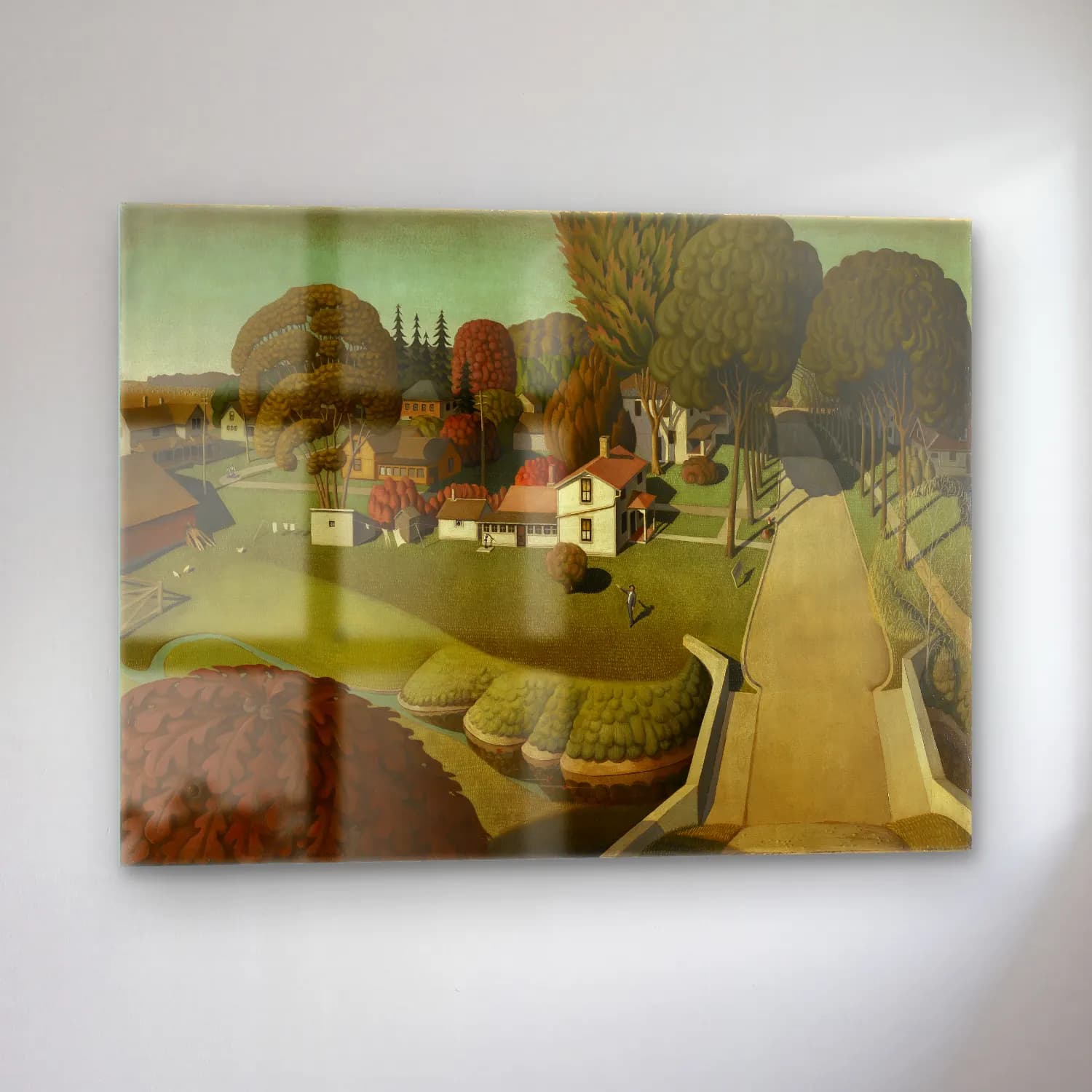 Grant Wood – Köy Sokağı cam tablo — sol açıdan görünüm
