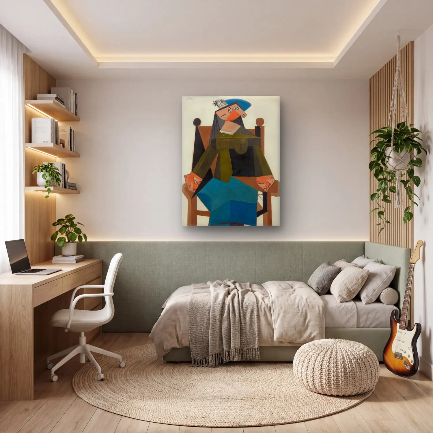 Modern Soyut Kadın Portresi – Yeşil Tonlar cam tablo — genç odasında