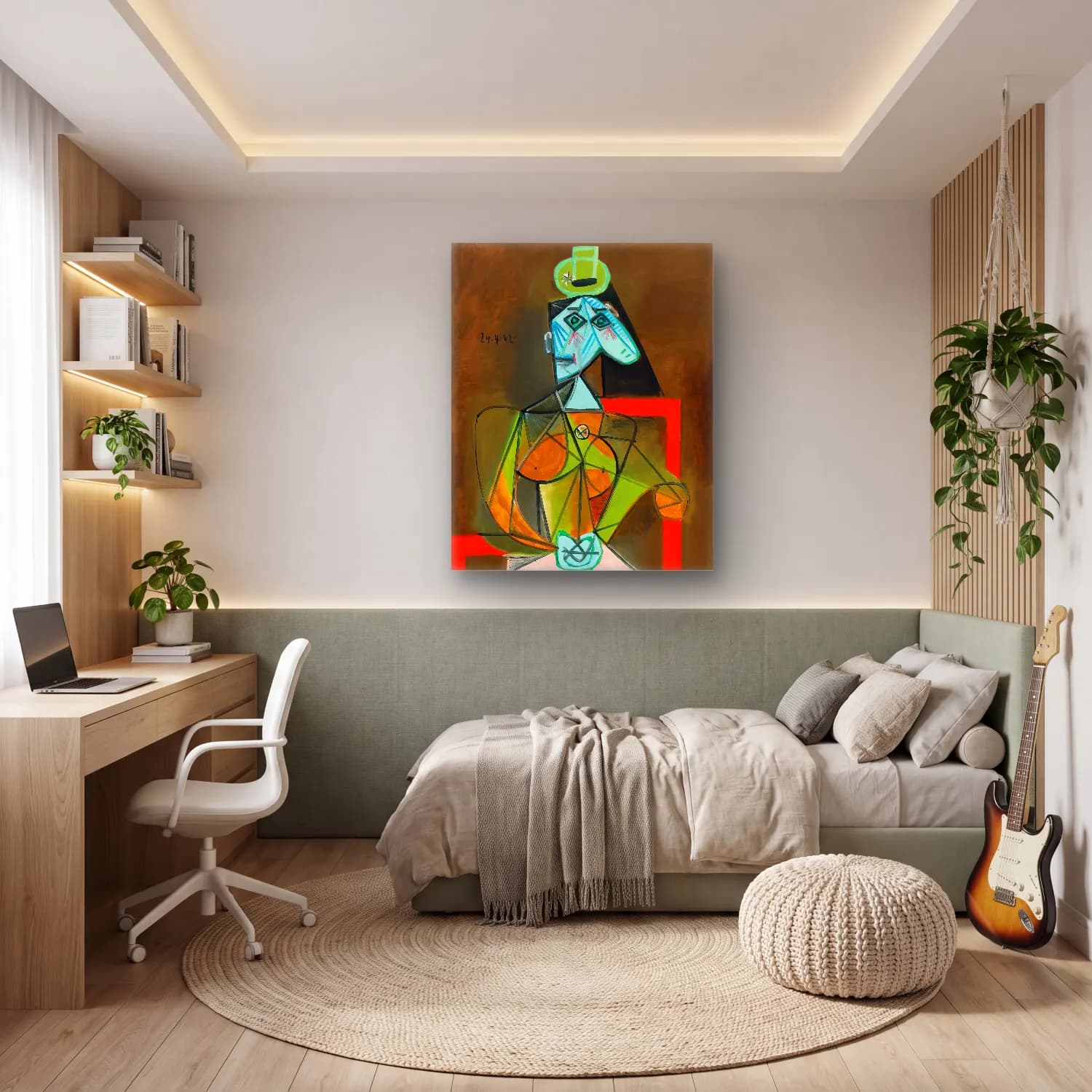 Modern Soyut Yüz No. 11 cam tablo — genç odasında
