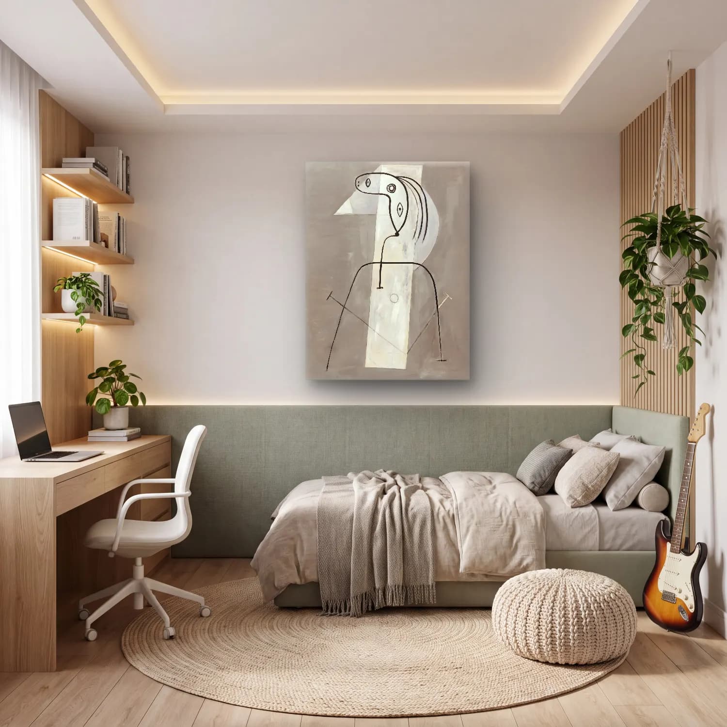 Modern Soyut Yüz No. 12 cam tablo — genç odasında