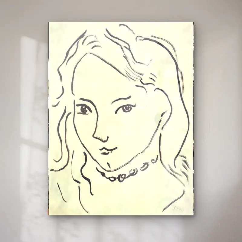 Henri Matisse – Portrait de Marguerite cam tablo — Henri Matisse – Portrait de Marguerite — siyah beyaz çizgi yüz