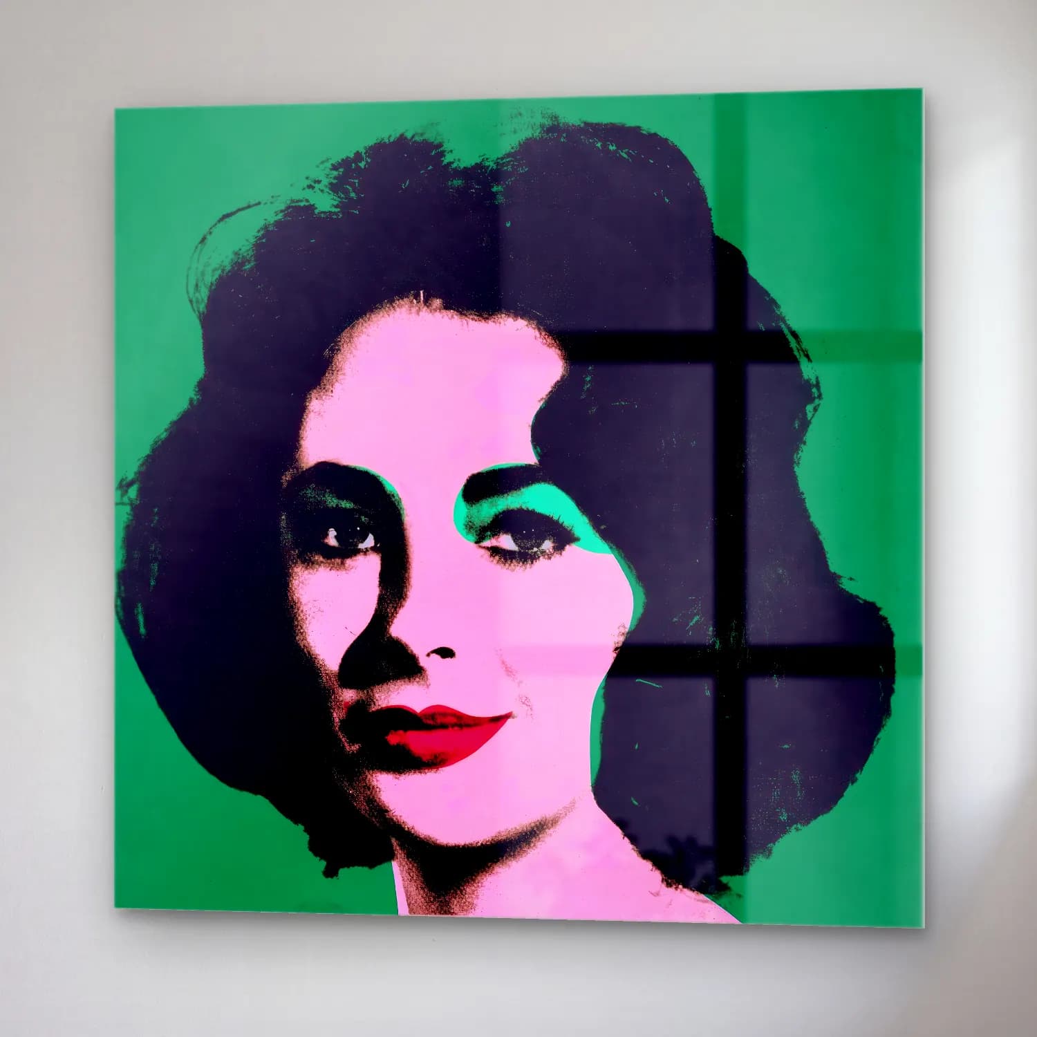 Pop Art Kadın Portresi – Mavi Tonlar cam tablo — sağ açıdan görünüm