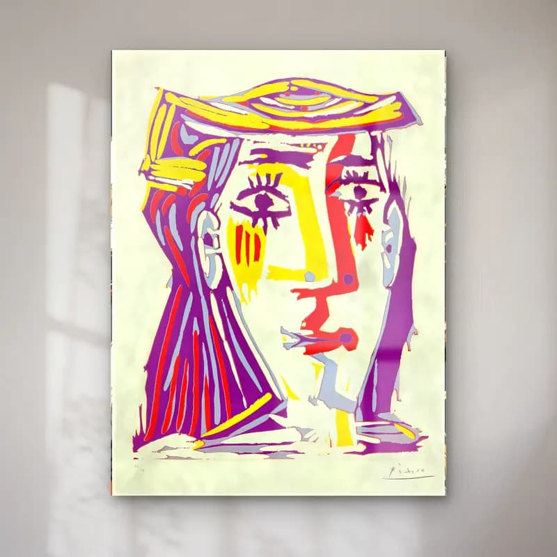 Boho Soyut Yüz – Mor Tonlar cam tablo — Boho Soyut Yüz – Mor Tonlar — boho soyut yüz