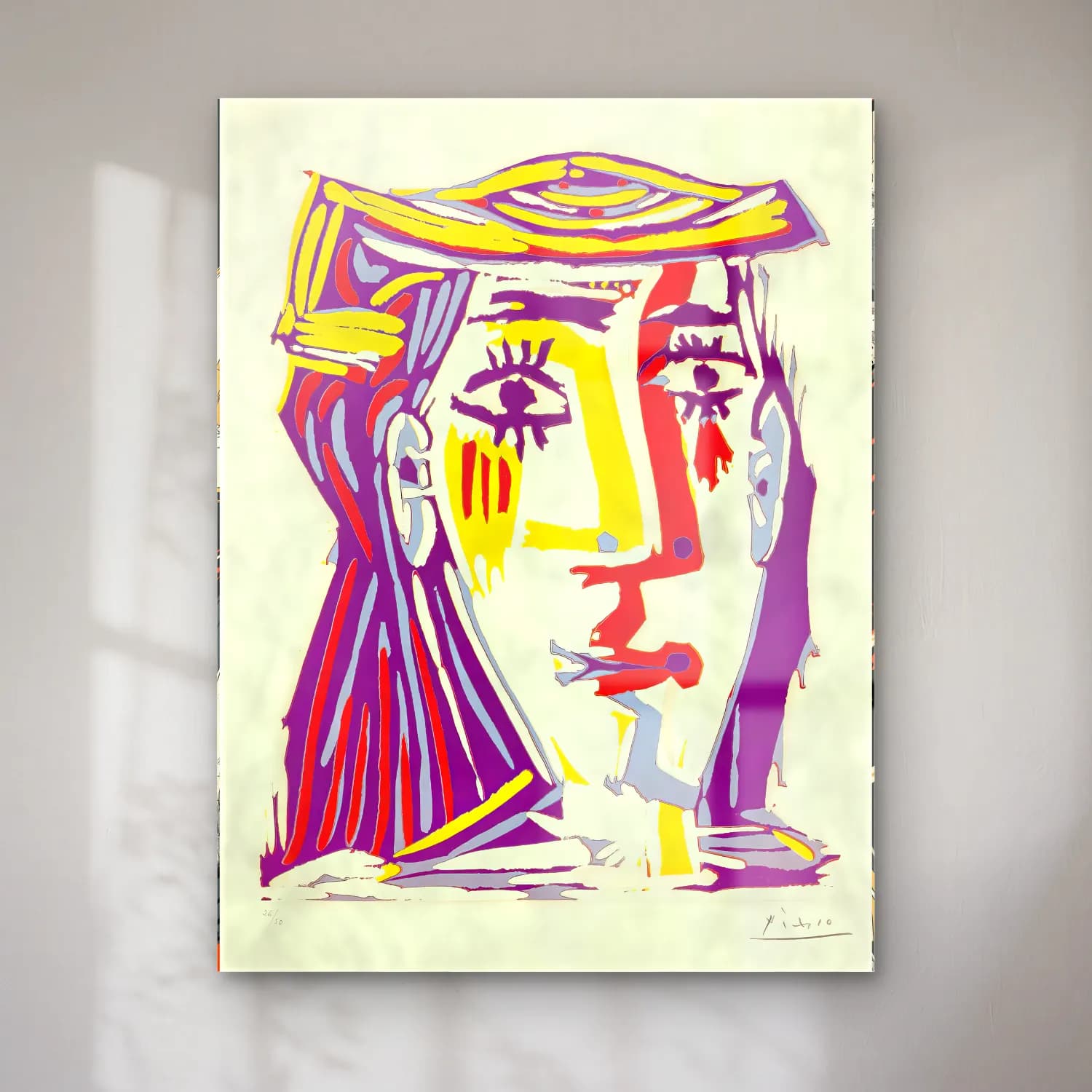Boho Soyut Yüz – Mor Tonlar cam tablo — Boho Soyut Yüz – Mor Tonlar — boho soyut yüz