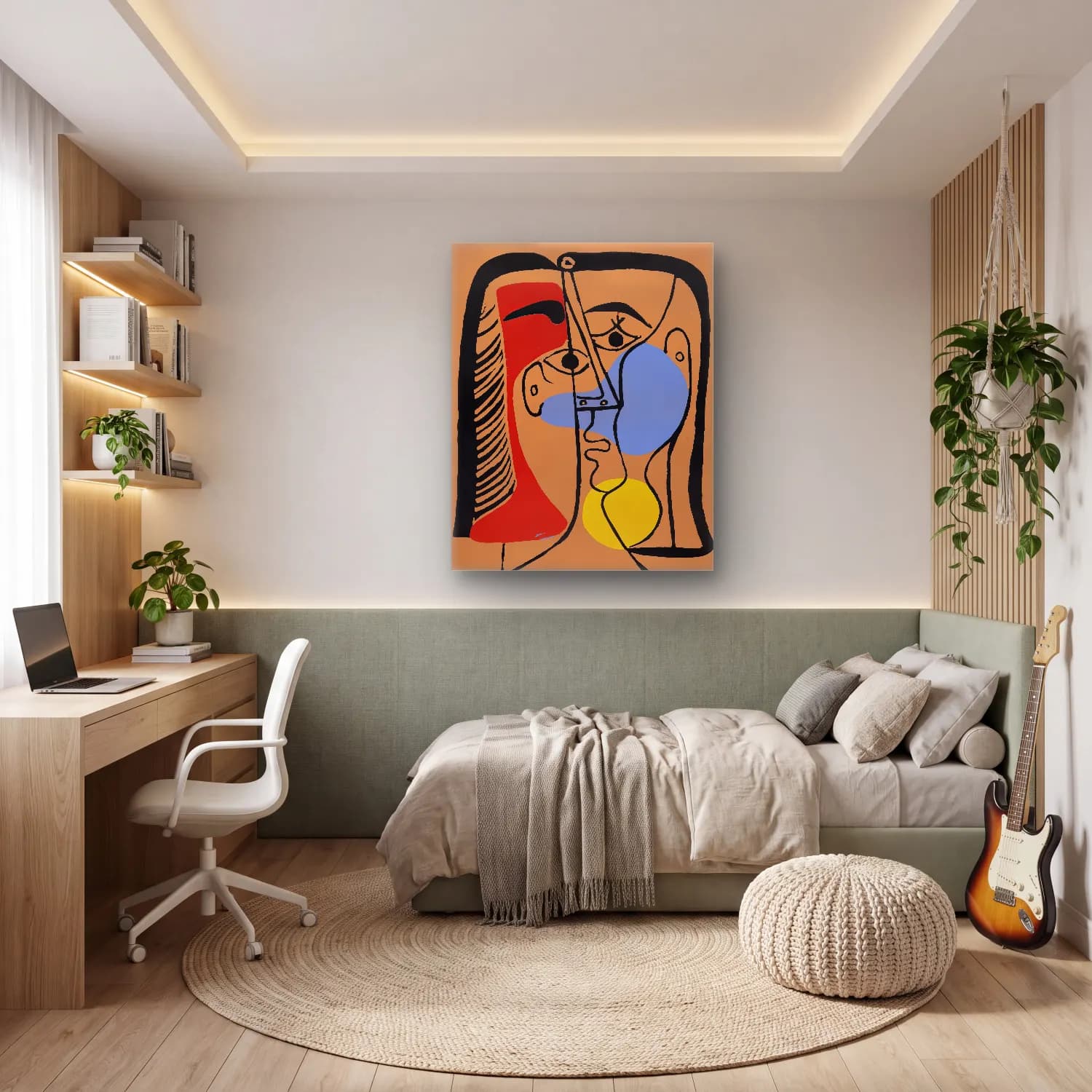 Modern Soyut Yüz No. 17 cam tablo — genç odasında